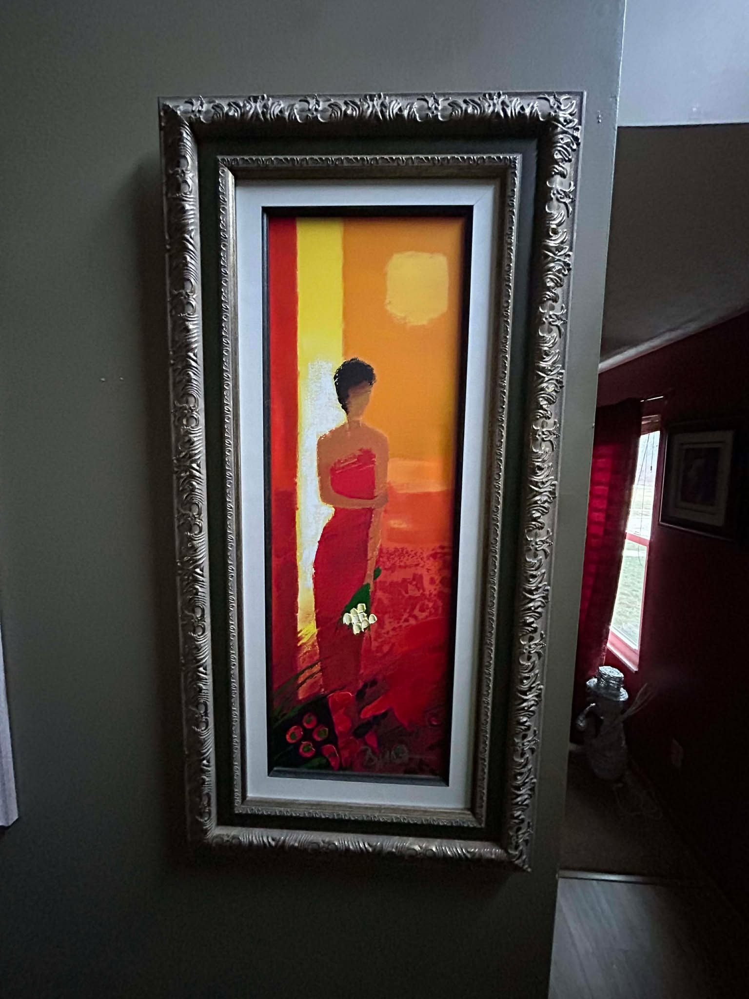 Emile Bellette Eta Rouge: Emile Bellet "Ete ouge" 27 1/4" x 9" Giclee in color with hand embellished on canvas. Signed in ink on lower right and numbered on the verso. Gallery Framed. COA. Appraisal. GB