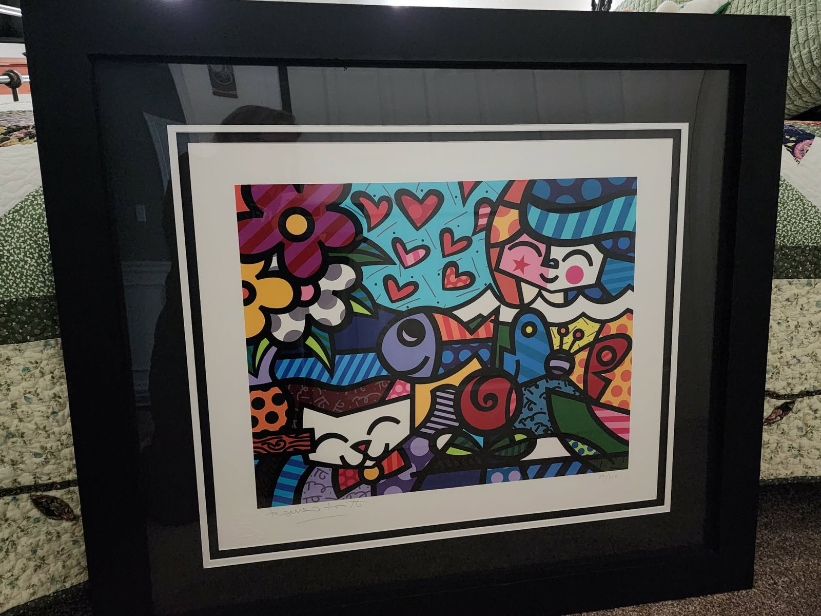 Romero Britto Squeaki Britto's world: Romero Britto "Squeaking Britto's World" 16" x 20" Serigraph in color on paper. Signed in pencil and numbered. Gallery framed. COA. Appraisal. BL