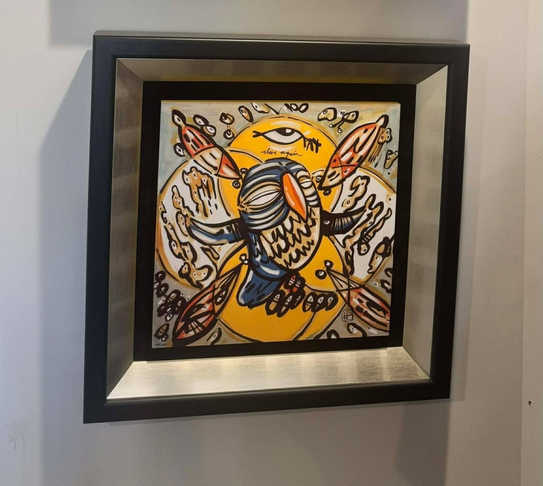 David Le batard (as Lebo) Alive again: David Le Batard (as Lebo) "Alive Again" 2019 17" x 17" image size Caldograph (dye sublimation on wood) Hand-signed in pigment lower right by the artist. Gallery framed, COA, Appraisal.
