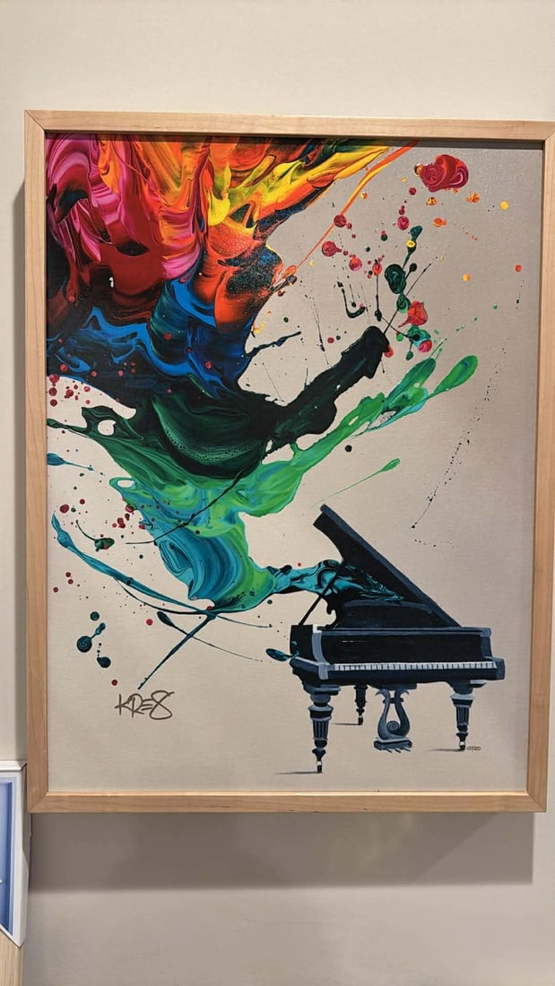 Kre8 Baby Grand: Kre8 "Baby Grand" 26" x 19 1/2" image size. Giclee in color with hand-embellishment on canvas. Hand-signed in pigment by the artist. Gallery Framed. COA. Appraisal. BS
