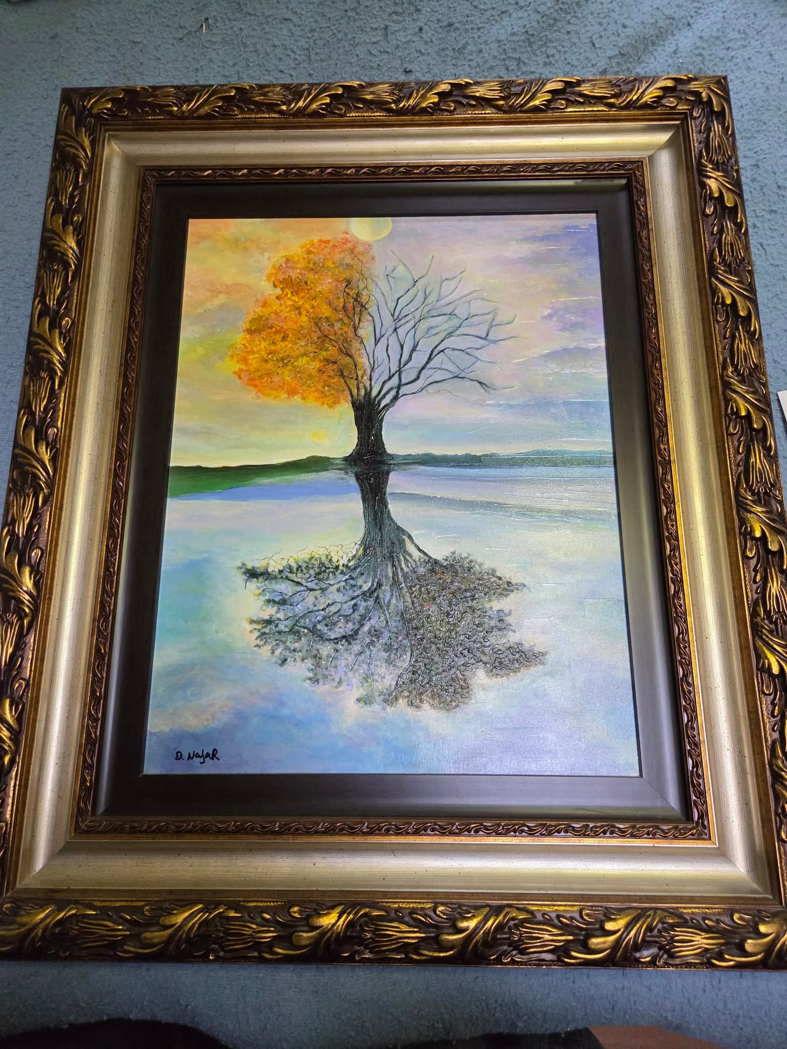 David Najar The Seasons: David Najar "The Seasons" 24 1/2" x 19" image size. Giclee in color with hand embellishment on canvas. Hand signed in ink by the artist. Gallery Framed. COA, Appraisal. NDR