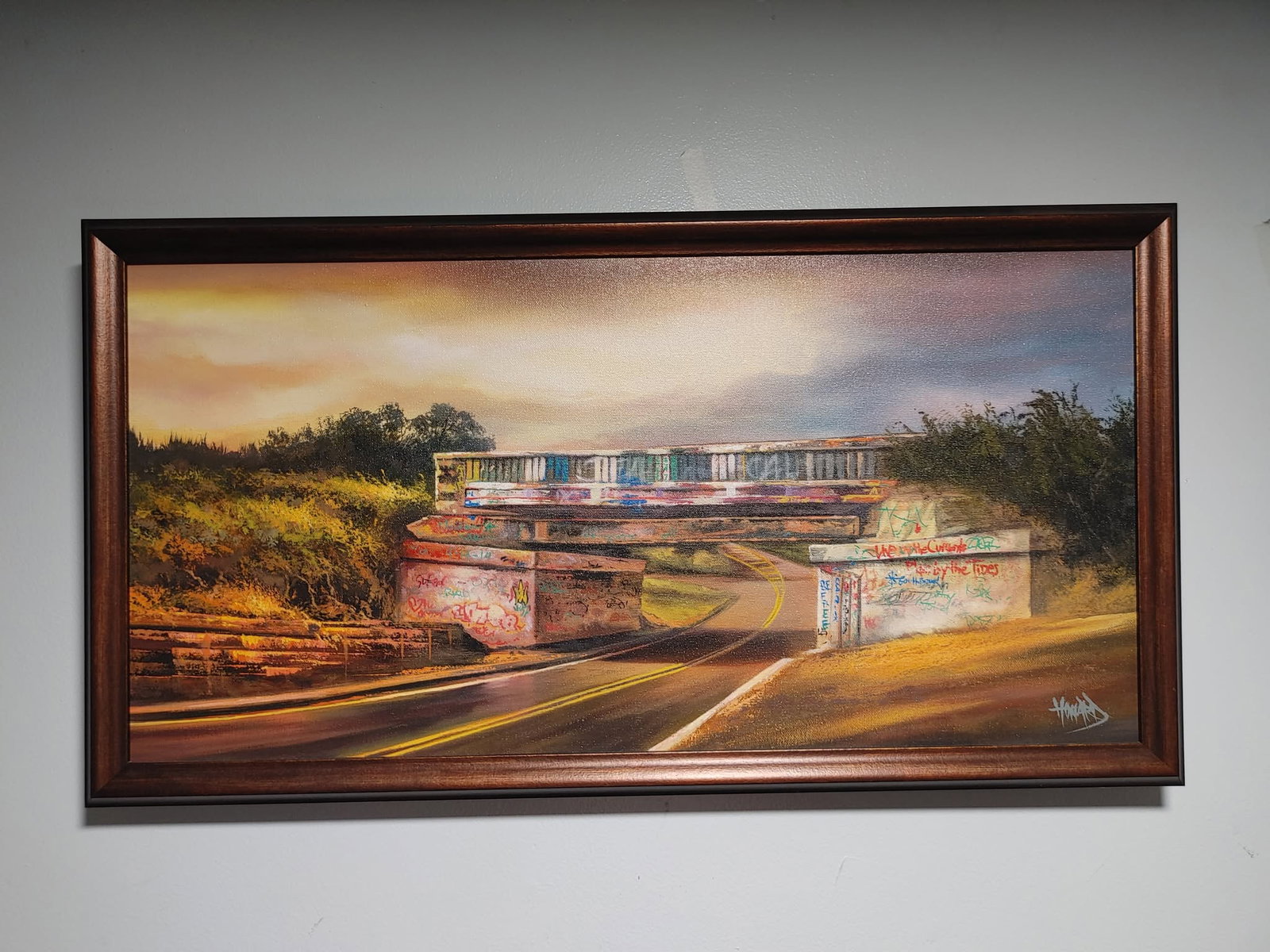 Ashton Howard Grafitti Bridge: Ashton Howard "Graffiti Bridge" 15" x 30" image size Original Acrylic on canvas