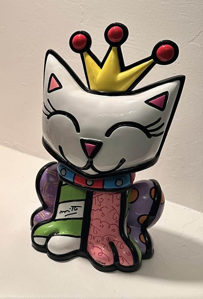 Romero Britto Cheryl: Romero Britto "Cheryl" 2020 12" x 7" hand painted sculpture, handcrafted in resin. Appraisal AB