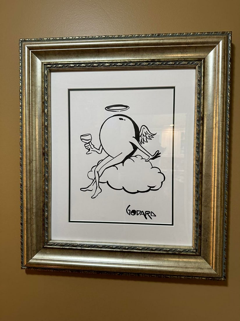 Michael Godard Angel Grape: Michael Godard "Angel Grape" 2016 14" x 11" image size Acrylic painting on paper. Hand-signed in pigment lower right by the artist. A unique work. Gallery framed, COA, Appraisal. JC