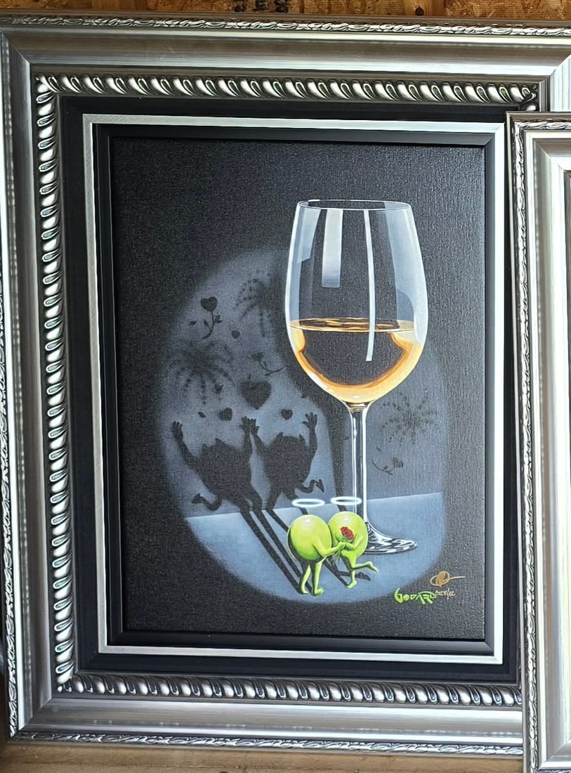 Michael Godard She Devil White Wine: Michael Goddard "She Devil White Wine", 2020, 23 1/2" x 17 1/2" Image size. Giclee in color with hand-embellishment on canvas. Hand signed in ink lower right by the artist. Gallery Framed. COA