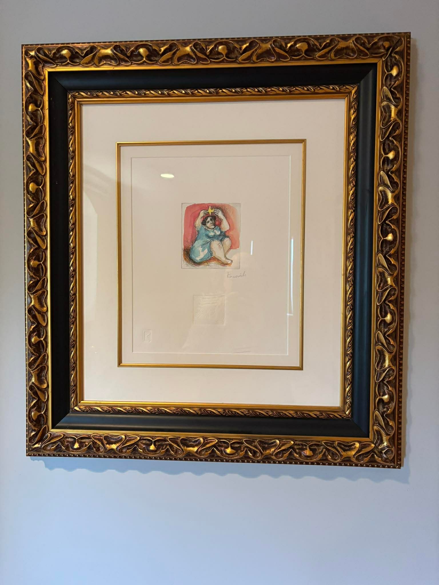 Mark Kanovich Children I: Mark Kanovich "Children (I)" 2011. 4 5/8" x 4 1/2" image size. Hand painted Intaglio etching proof on wove paper. Hand signed by artist in pencil on the lower right. Unique variation. Appraisal. GU