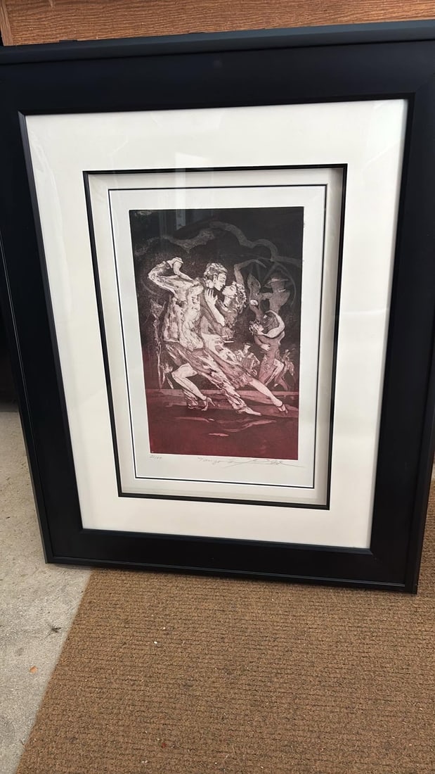 Alfred Gockel Tango IV: Alfred Gockel "Tango IV" 2012. 14 5/8" x 9 5/8" image size etching with aquaint on wove paper. Signed in pencil lower right and numbered. Gallery framed. Appraisal. GU