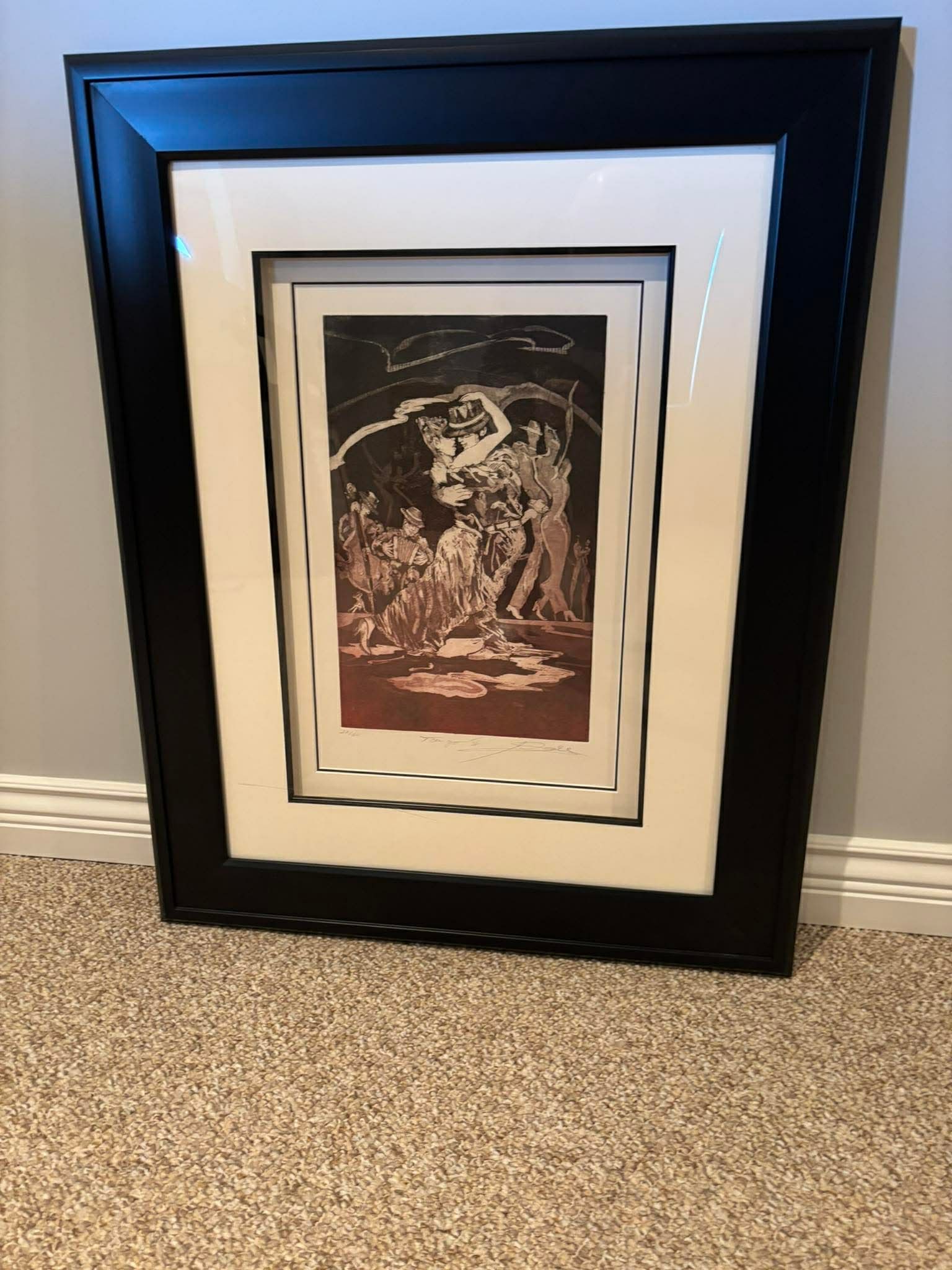 Alfred Gockel Tango III: Alfred Gockel "Tango III". 14 5/8" x 9 5/8" image size. Etching with aquatint on wove paper. Signed in pencil lower right and numbered. Gallery Framed. Appraisal. GU