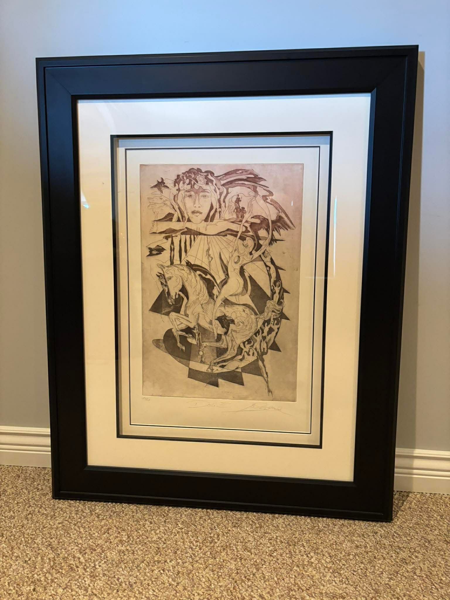 Alfred Gockel Dali III: Alfred Gockel "Dali III". 19 7/8" x 13 5/8" image size. Etching with aquatint on wove paper. Signed in pencil lower right and numbered. From Arabic numbered proof edition of 50. Gallery Framed. Apprai