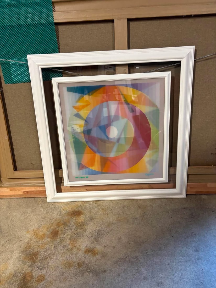 Yaacov Agam Peace: Yaacov Agam "Peace" 20 3/8" x 19 15/16" image size. Agamograph lighographic image. Viewed through lenticular lens. Signed in ink and numbered. Gallery Framed. Appraisal. GU