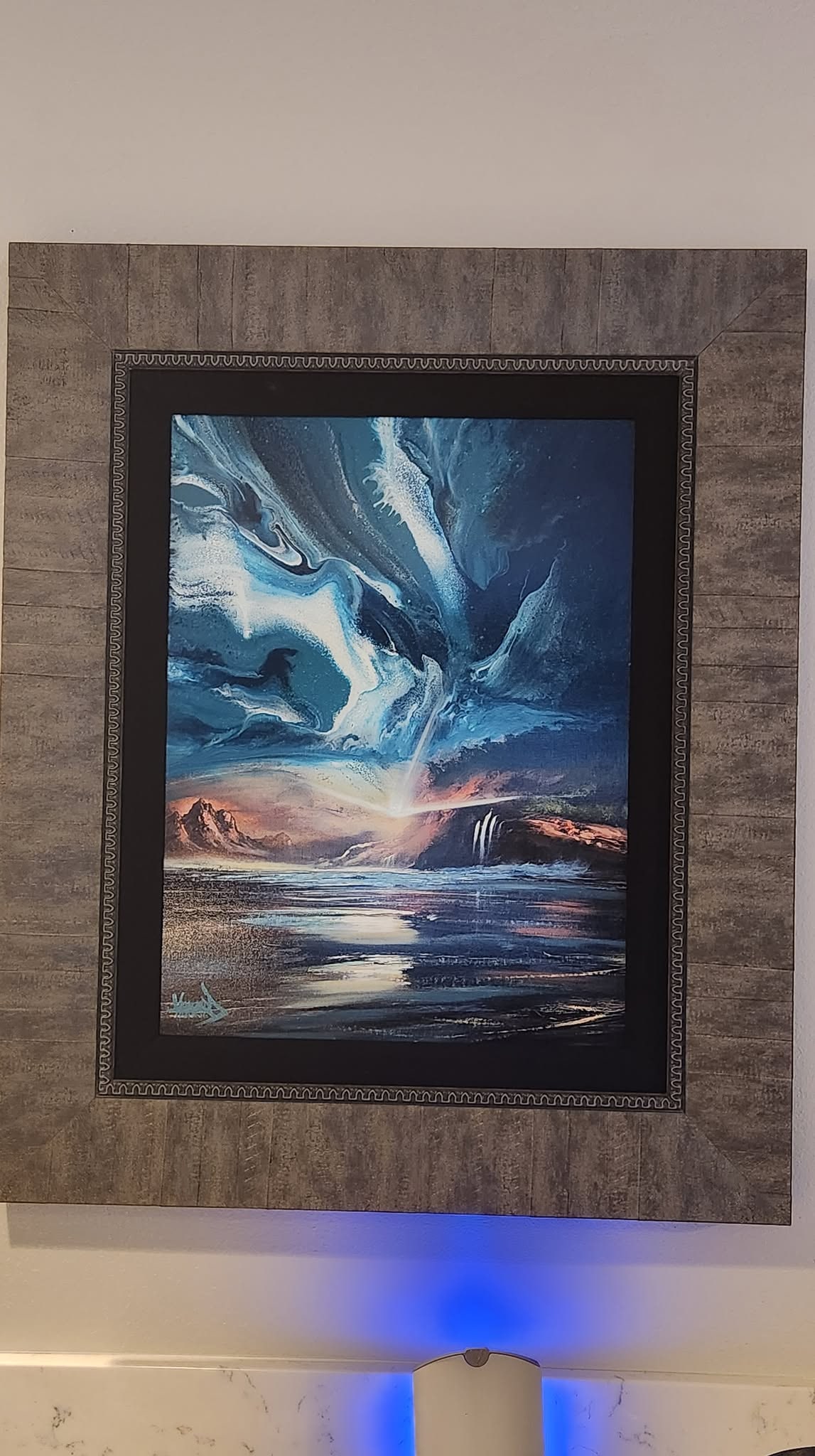 Ashton Howard Weather and Sky: Ashton Howard "Weather and Sky" 20" x 15" image size. Mixed media on canvas hand signed in pigment lower left by the artist. Titled, Dated and signed on the verso. A unique work. Gallery framed. COA.