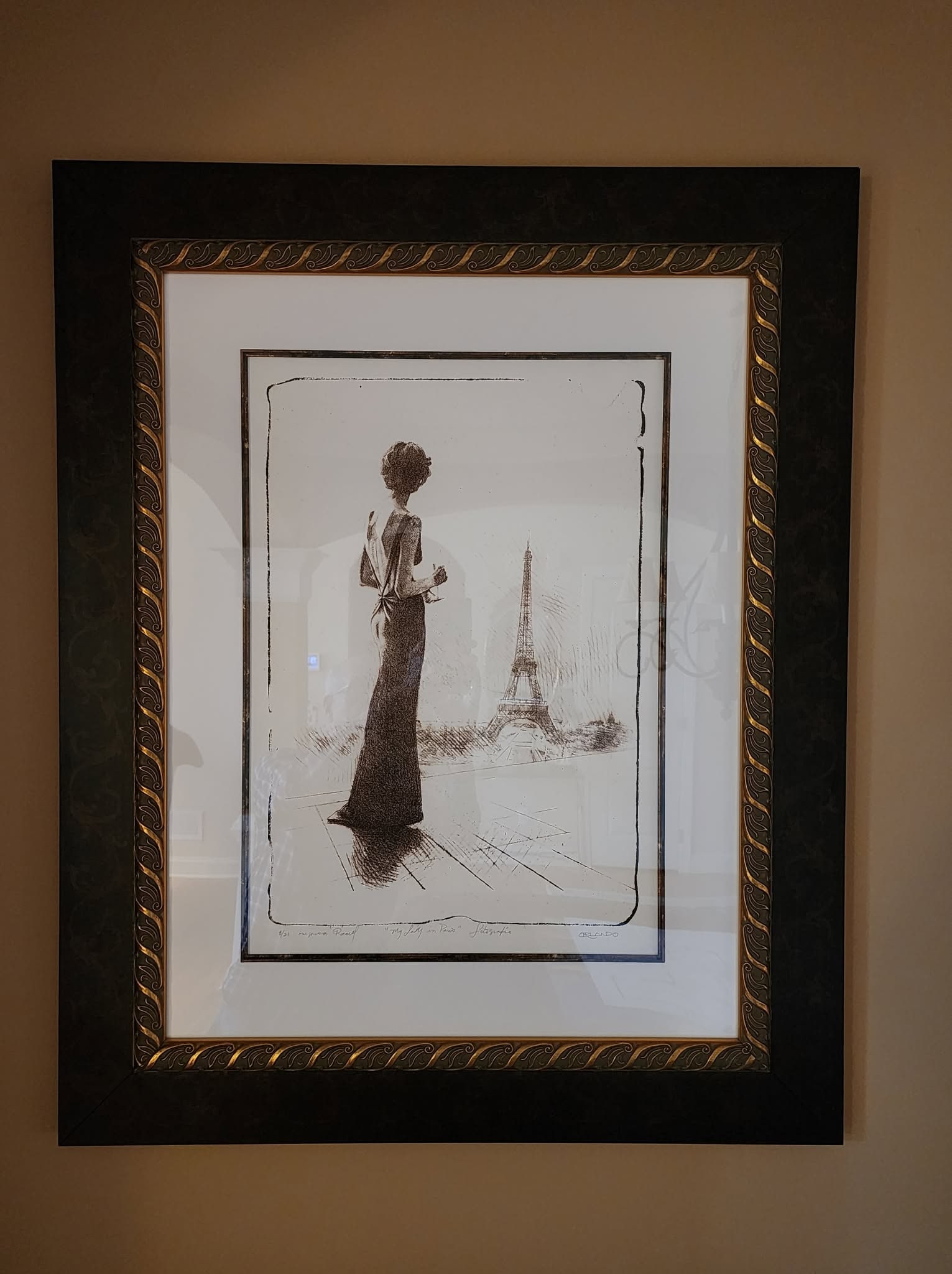 Orlando Quevedo My Lady In Paris: Orlando Quevedo "My Lady in Paris" 24" x 18" image size. Lithograph on wove paper. Hand signed in pencil lower right by the artist. Gallery framed. COA. Appraisal. HS