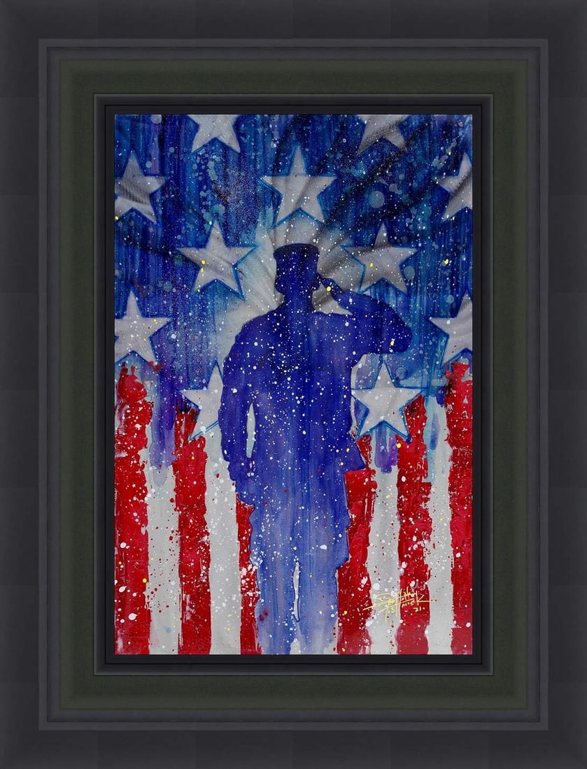 Fishwick Hero: Fishwick "Hero" 2021 24" x 16" image size Acrylic painting on metal. Hand-signed in pigmenr lower right by the artist. A unique variation. Gallery framed, COA, Appraisal. KL