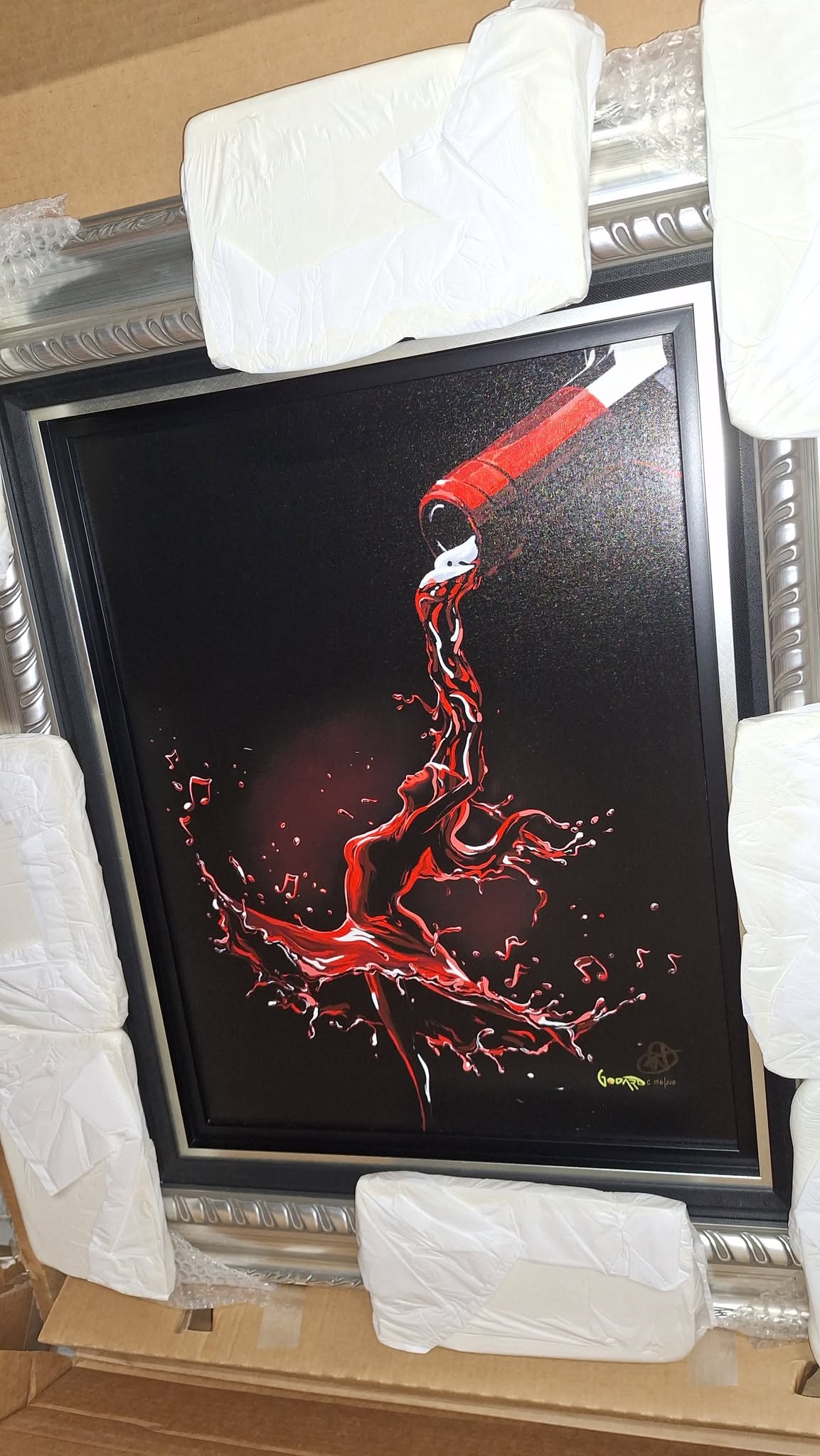 Michael Godard Red Wine Dance: Michael Godard "Red Wine Dance" 2020 23" x 17 1/2" image size Giclee in color with hand-embellishment on canvas. Hand-signed in ink lower right by the artist. Gallery framed, COA, appraisal. KL