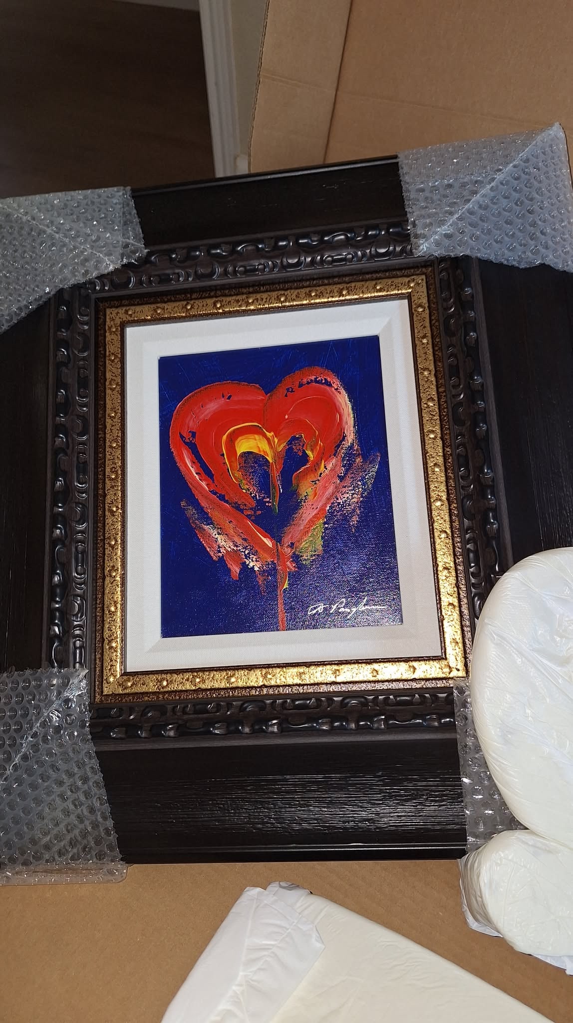 Dominic Pangborn Hearts and Poppies: Dominic Pangborn "Hearts and Poppies" 2020 10" x 8" image size Acrylic painting on canvas,. Hand-signed in pigment lower right by the artist. A unique work. Gallery framed, COA, Appraisal KL