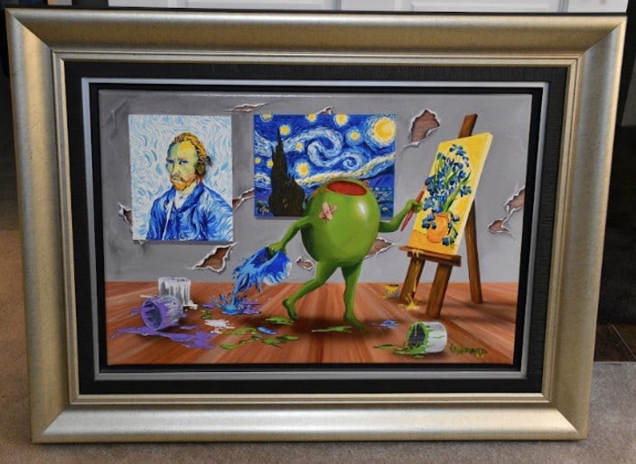 Michael Godard Van Gogh Dark: Michael Godard "Van Gogh Dark" 20 1/2" x 30 3/4" Giclee in color with hand-embellishment on canvas. Hand-signed in pigment by the artist. Gallery framed, COA, Appraisal. JS