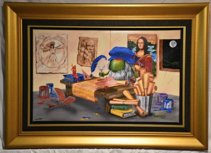 Michael Godard Da Vinci's Window: Michael Godard "Davinci's Window" 2015 20 1/2" x 32 3/4" Giclee in color with hand-embellishment on canvas. Hand-signed in pigment by the artist. Gallery framed, COA, Appraisal. JS