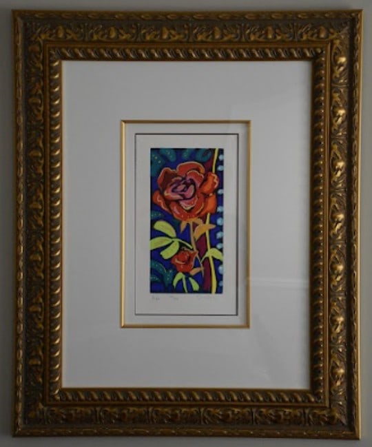 Simon Bull Hope: Simon Bull "Hope" 2000 12" x 6" image size Aquatint hand-colored with acrylic inks, pastel, and hand-applied gold foil on cotton reg paper. Hand-signed in pencil lower right by the artist. Gallery