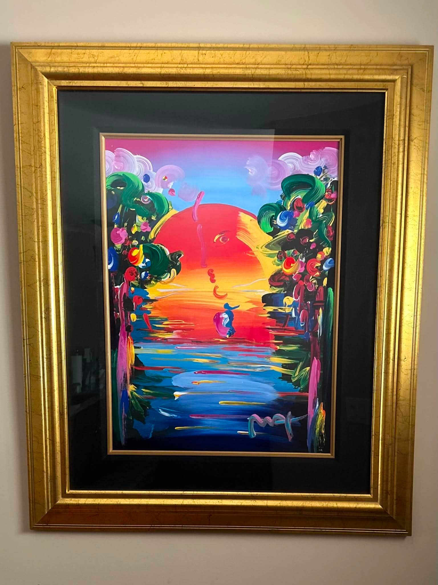 Peter Max Better World III: Peter Max "Better World III" 24" x 18" image size 1999 Mixed media painting with acrylic painting with acrylic and color lithography on papre from the peter max studio. Signed in acrylic. A unique