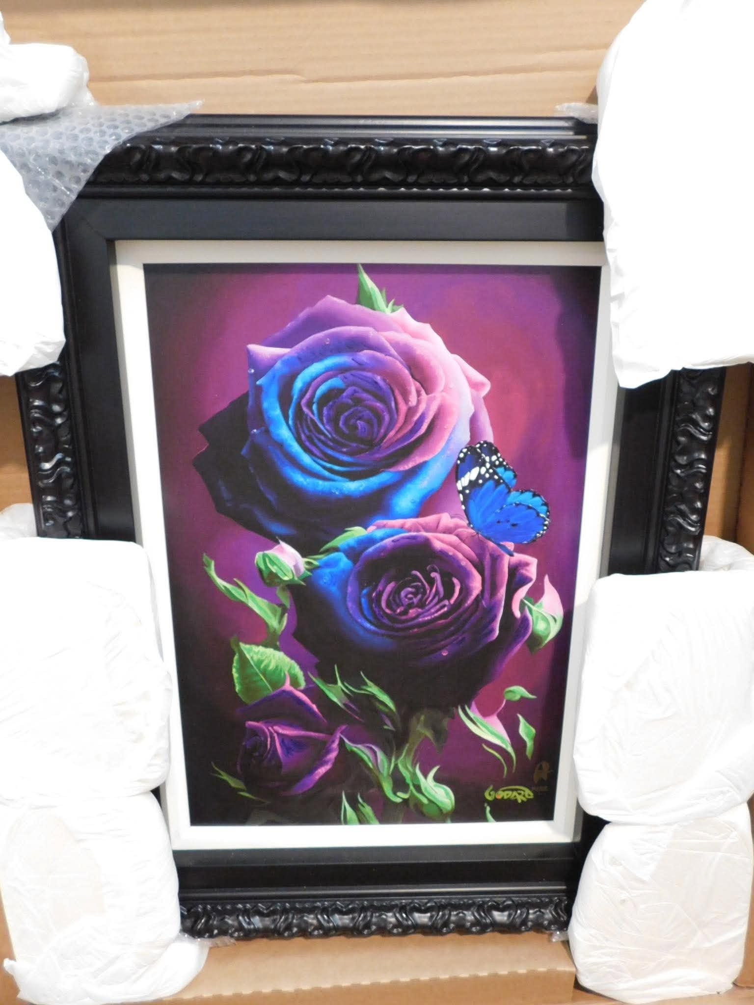Michael Godard Blue Buds: Michael Godard "Blue Buds" 2023 23" x 15 3/4" Giclee in color with hand embellishment on canvas. Hand-signed by the artist. Gallery framed, Appraisal. BH (paperwork wont transfer)