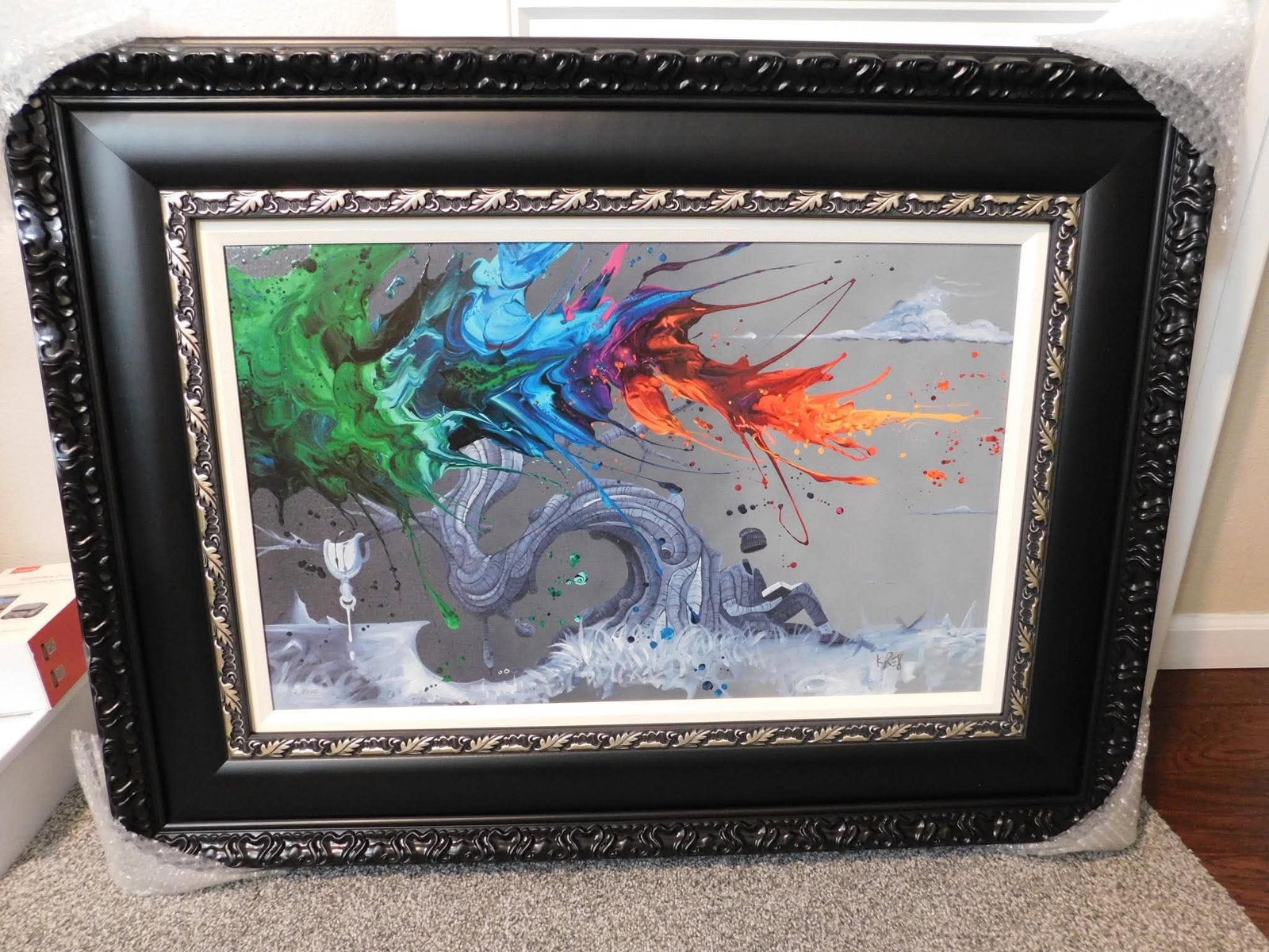 Kre8 Becoming One: Kre8 "Becoming One" 2021 18" x 28 3/4" image size Giclee in color with hand-embellishment on canvas. Hand-signed by the artist. Gallery framed, COA, appraisal. BH
