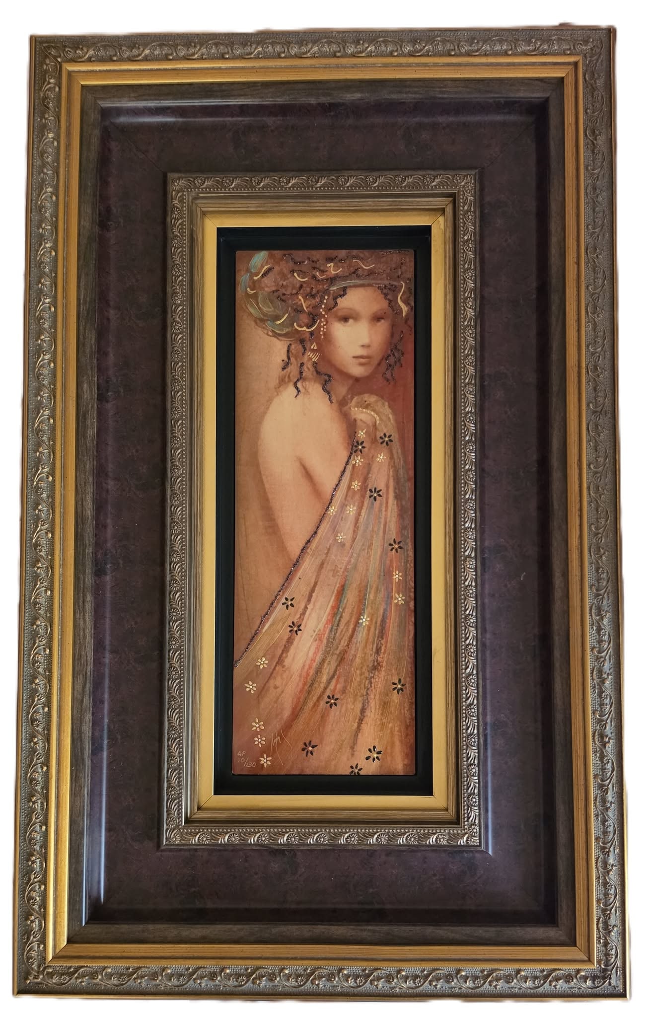 Csaba Markus Venus au Bain: Markus Csaba "Venus au Bain" 16" x 5 1/2" image size. Caldograph with hand embellishment using variety of gold leafs & acrylic paints. Hand signed in gold ink lower right by the artist. Gallery