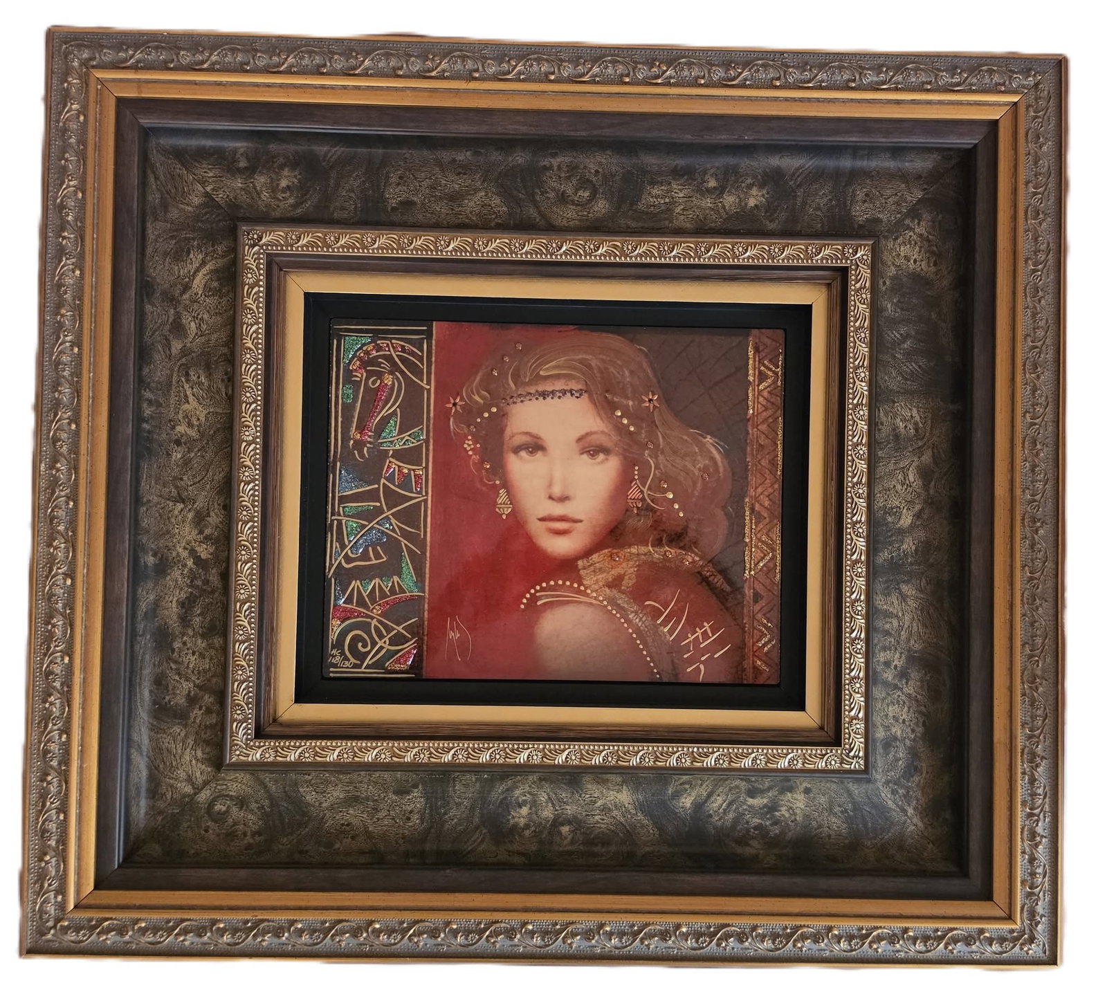 Csaba Markus Vermillia: Markus Csaba "Vermillia" 8 1/4" x 10 1/2" image size. Caldograph with hand embellishment using variety of gold leafs & acrylic paints. Hand signed in gold ink lower right by the artist. Gallery