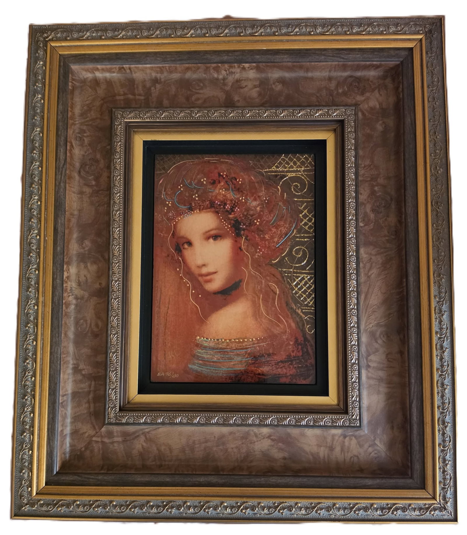 Csaba Markus Woman of the Spring: Markus Csaba "Woman of the Spring" 11 3/8" x 8" image size. Caldograph with hand embellishment using variety of gold leafs & acrylic paints. Hand signed in gold ink lower right by the artist. Gallery