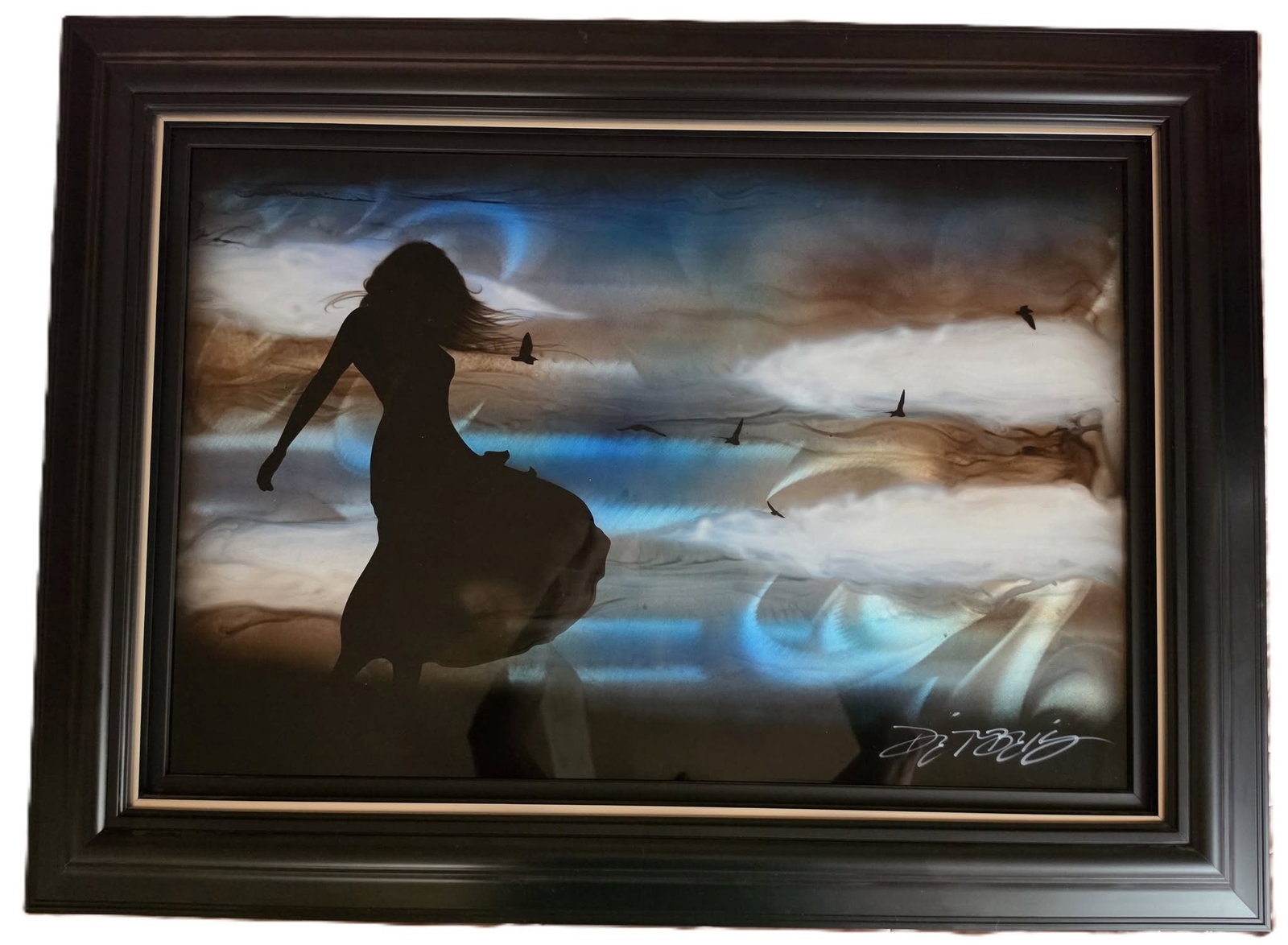 Chris Derubeis "Cool Breeze": Chris Derubeis "Cool Breeze" 20" x 30" image size mixed media on aluminum including air-brush painting and hand ground surfaces. Hand signed in ipgment lower right by the artist. A unique work.
