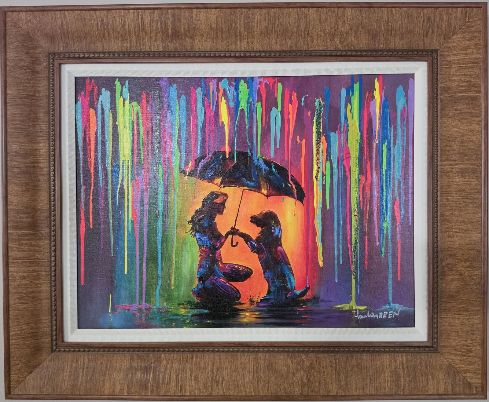 Jim Warren Besties: Jim Warren "Besties" 17 1/8" x 22 3/4" giclee in color with hand embellishment on canvas. Hand signed by artist gallery framed. COA Appraisal. LB
