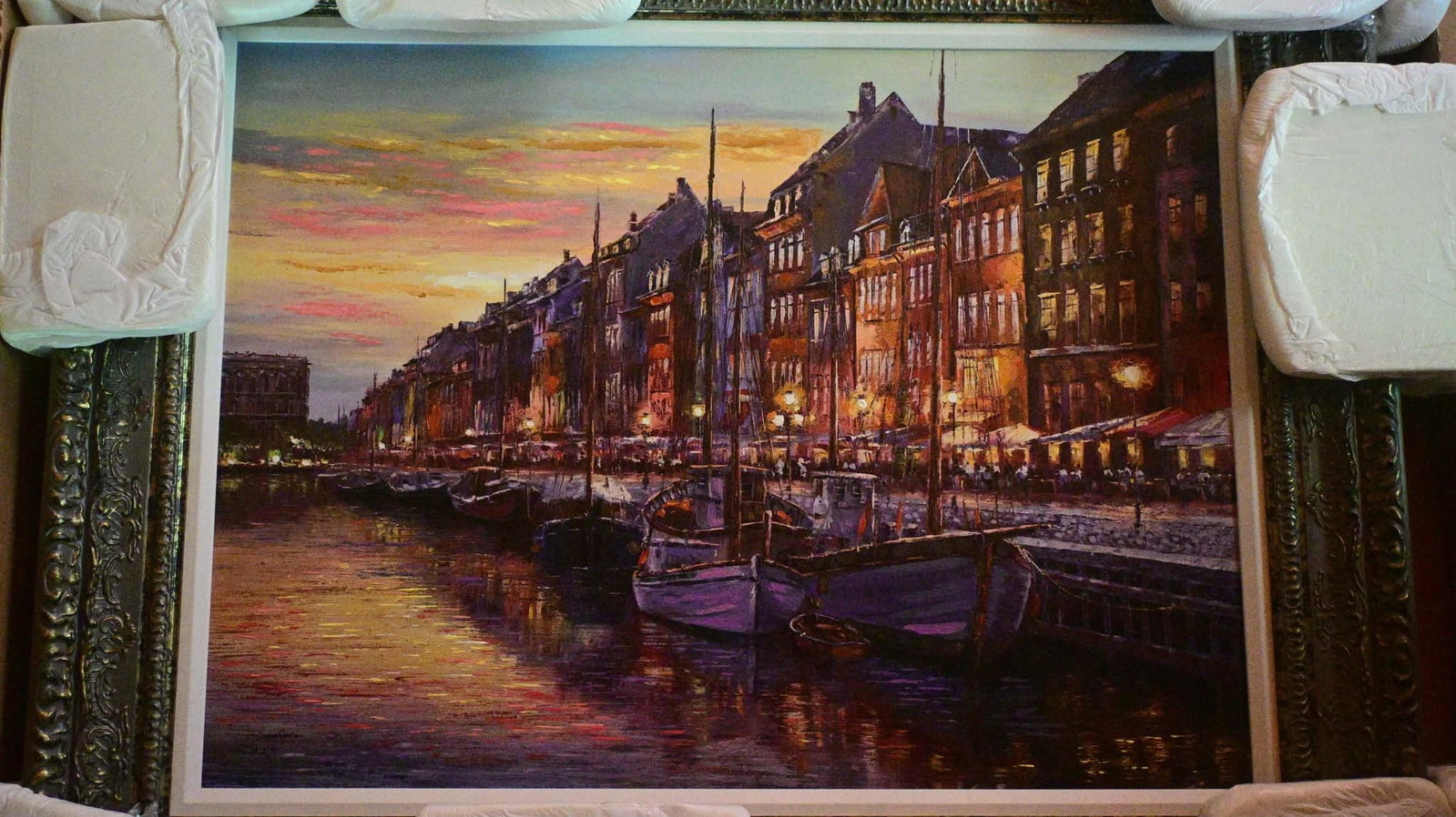 Sam Park Copenhagen: Sam Park "Copenhagen" 24" x 32" image size. Giclee in color with hand embellishment on canvas. Hand signed in pigment by artist. Proof edition of 75. Gallery framed. Appraisal. BM