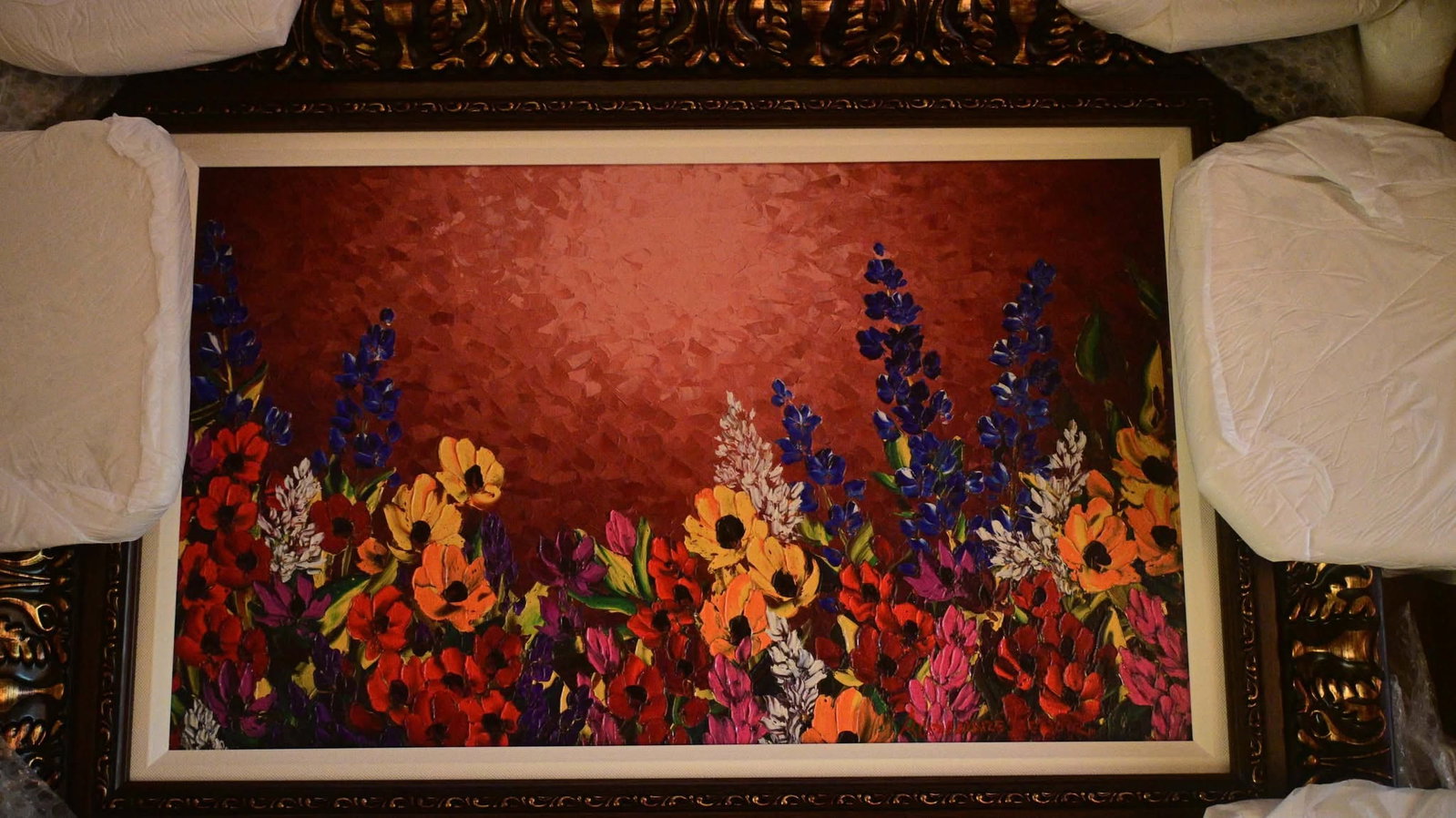 Alexandre Renoir Wildflowers: Alexandre Renoir "Wildflowers" 14 3/8" x 24" image size. Giclee in color with hand embellishment on canvas. Hand signed by the artist. Gallery framed. Appraisal. BM
