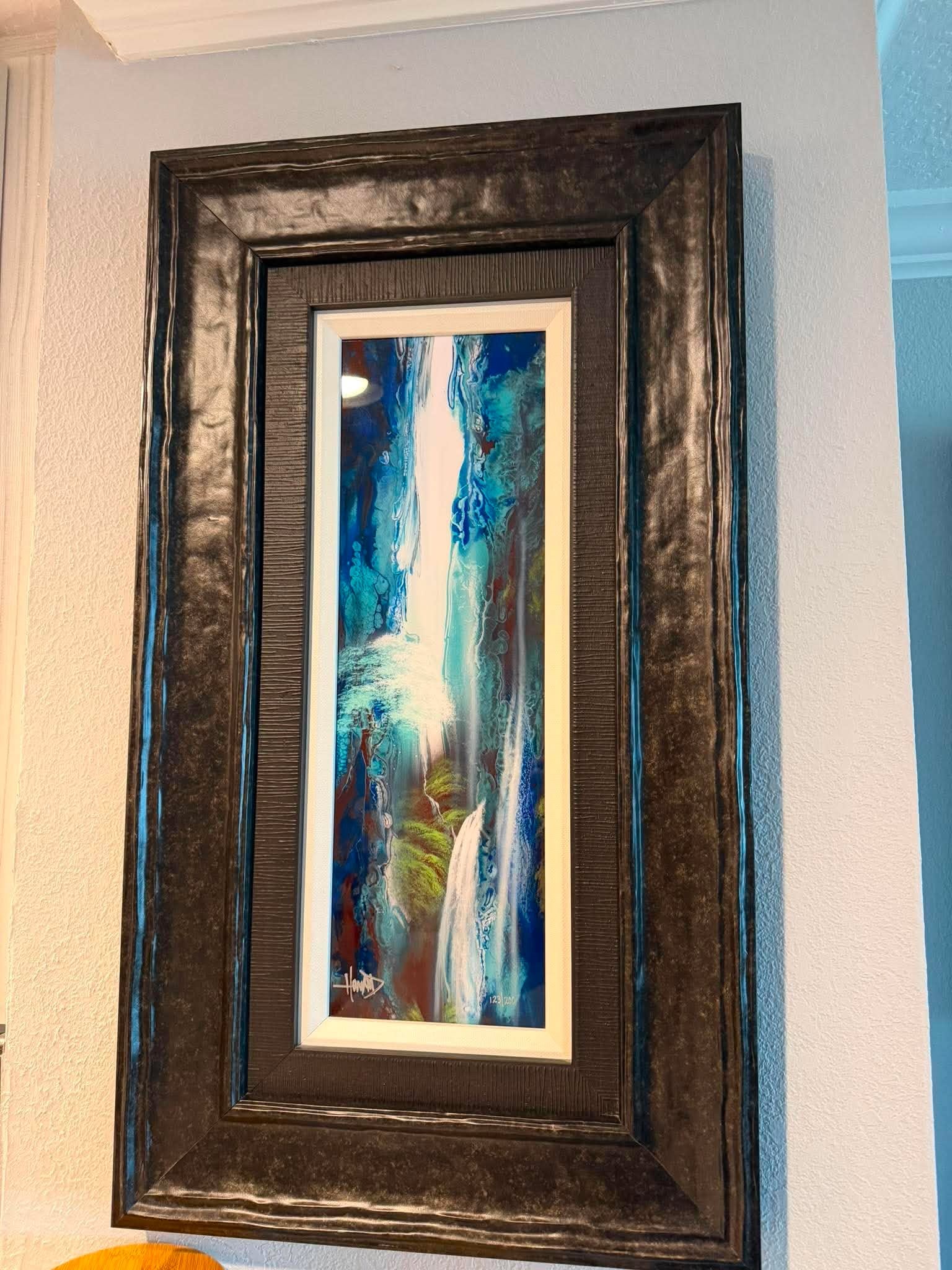 Ashton Howard Mystic Falls: Ashton Howard "Mystic Falls" 2019 18" x 6" image size Digital multiple on aluminum through dye sublimation Hand-signed in pigment lwoer left by the artist. Gallery framed, COA, Appraisal. BG