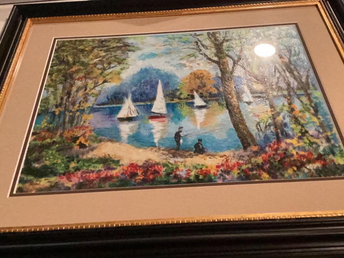 Dimitri Polak Lakeshore Fishing: Dimitei Polak "Lakeshore Fishing" 2003 17 1/2" x 13 1/2" image size Serigraph in color on wove paper. Signed in ink and numbered. Gallery framed, COA, BG