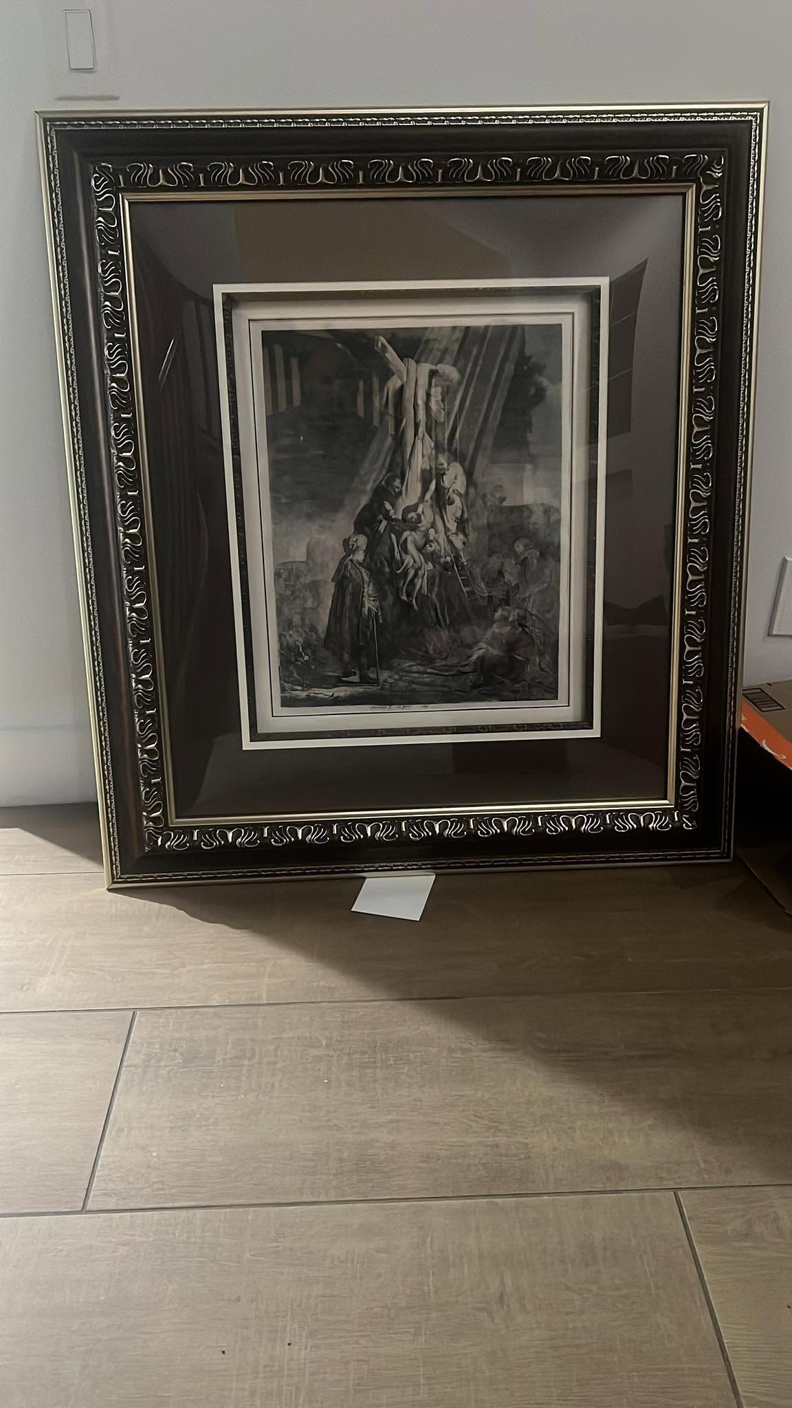 Van Rijn Rembrandt Descent From the Cross 2nd Plate: Van Rijn Rembrandt "Descent From the Cross 2nd Plate" 1633 20 7/8" x 16 1/16" image size Etching and engraving on cream wove paper with extended margins. Signed and dated in the plate, "Rembrandt. F.