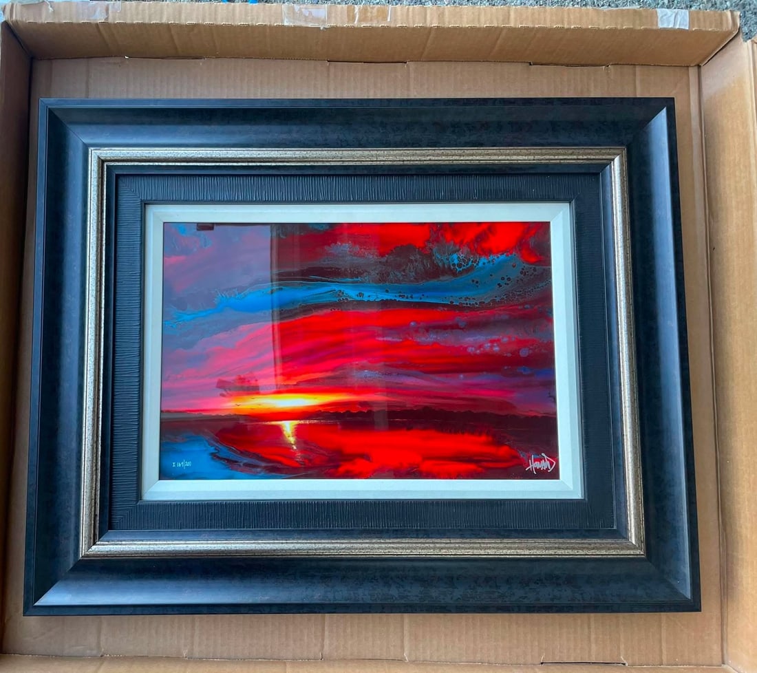 Ashton Howard Fire Sky: Ashton Howard "Fire Sky" 2019 12" x 18" image size Digital Multiple on aluminum through dye sublimation. Hand-signed in pigment lower right by the artist. Gallery framed, COA, Appraisal. AMS