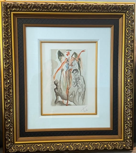 Salvador Dali Divine Comedy Purgatory 32: Salvador Dali "Divine Comedy - Purgatory 32" 1959- 1963 13' x 10 3/8" Image size (Earthly Paradise) Wood Engraving in color on Rives paper after a watercolor. One of 100 images from "Divine Comedy" Ha