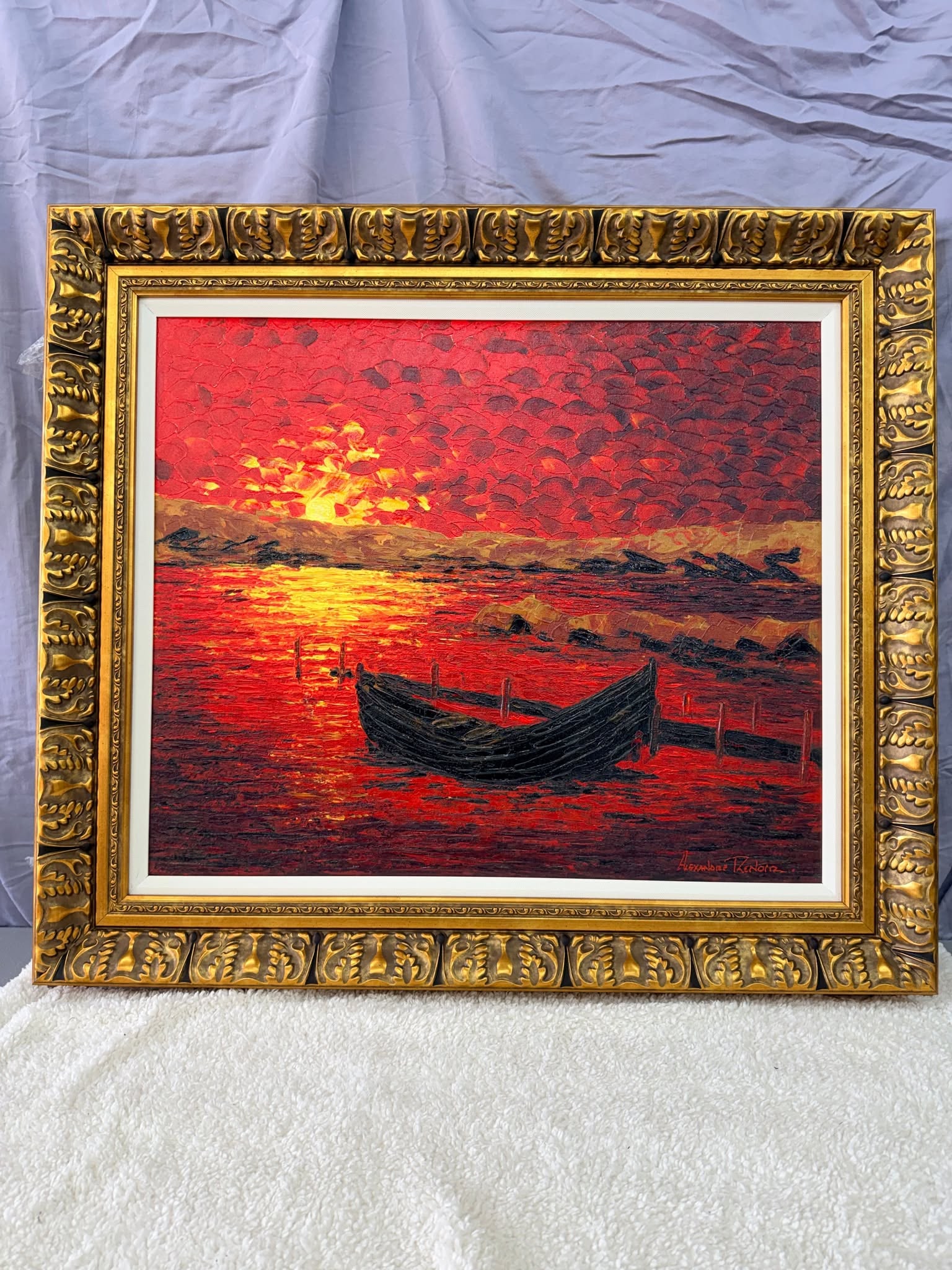 Alexandre Renoir Evening Calm: Alexandre Renoir "Evening Calm" 2018 23 3/4" x 28" image size Giclee in color with hand-embellishment on canvas. Hand-signed in pigment by the artist. Gallery framed, COA, Appraisal. DW