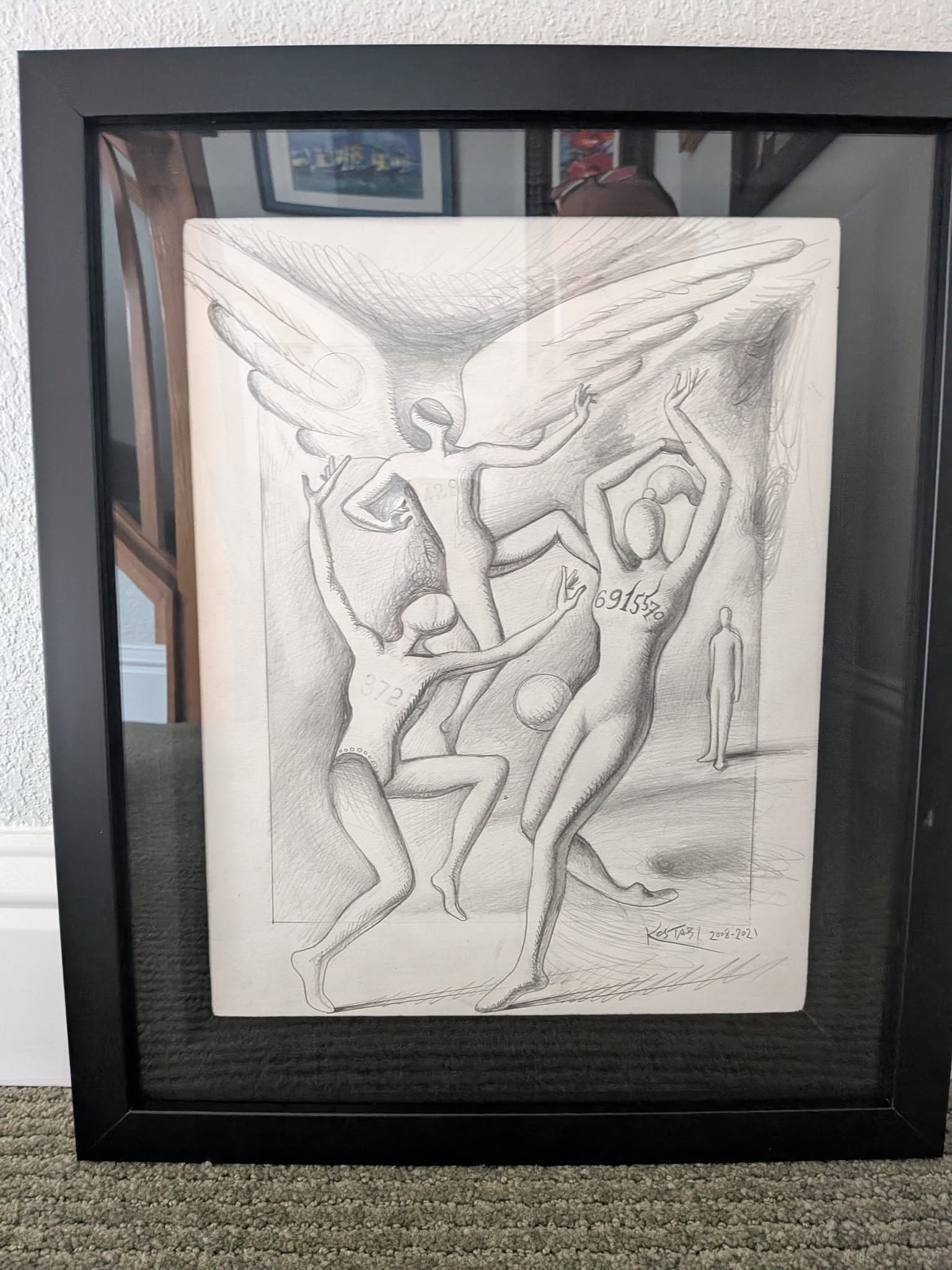 Mark Kostabi Another Small Advantage: Mark Kostabi "Another Small Advantage" 2008-2021 14" x 11" image size Pencil drawing on apper. Hand-signed in pigment lower right by the artist. Signed, dated and titled on the verso. A unique work.
