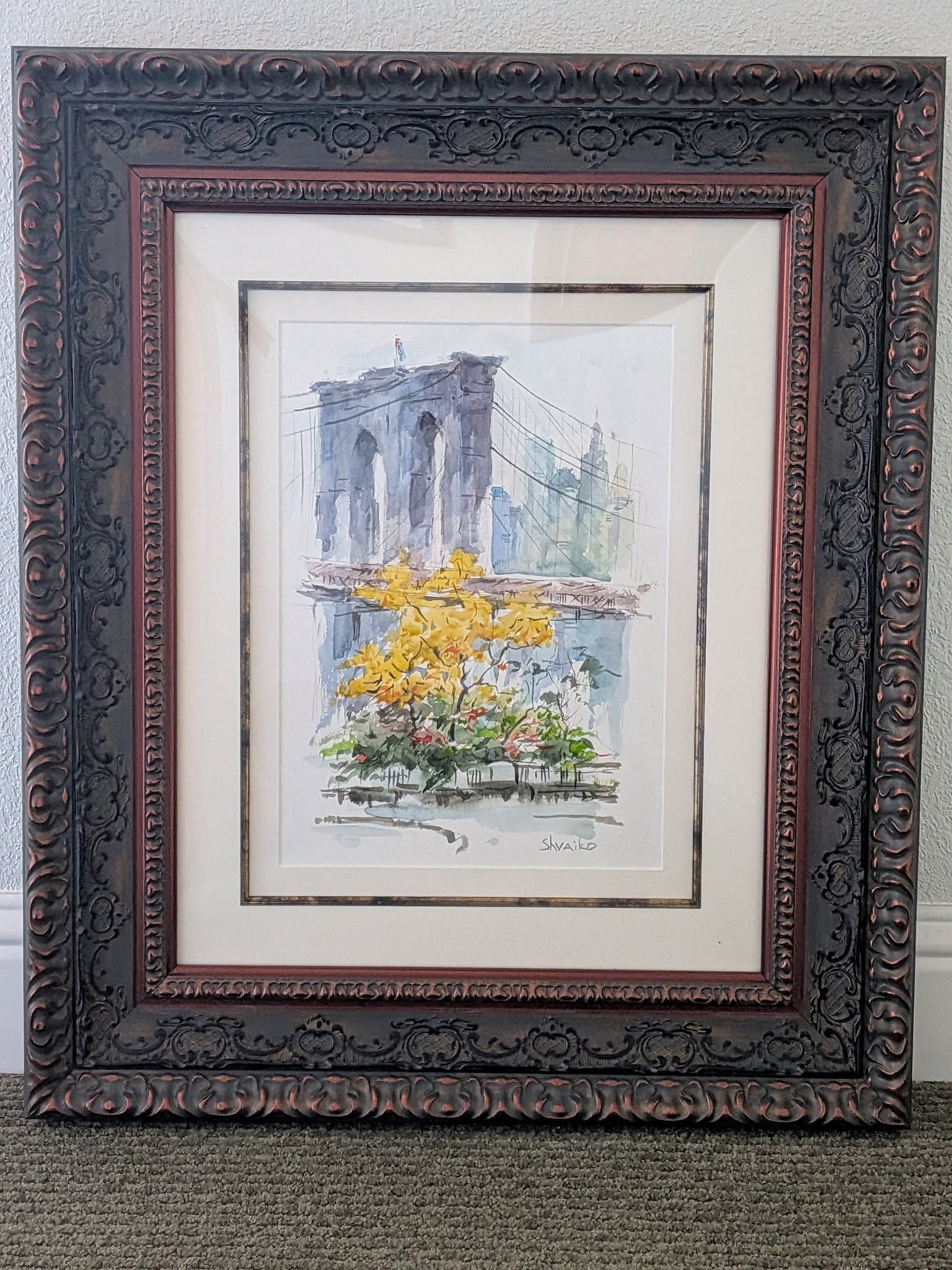 Viktor Shvaiko New York: Viktor Shvaiko "New York" 2019 11" x 15" image size Watercolor on paper. Hand-signed in pigment lower right by the artist. A unique work. Gallery framed, COA, Appraisal. RS