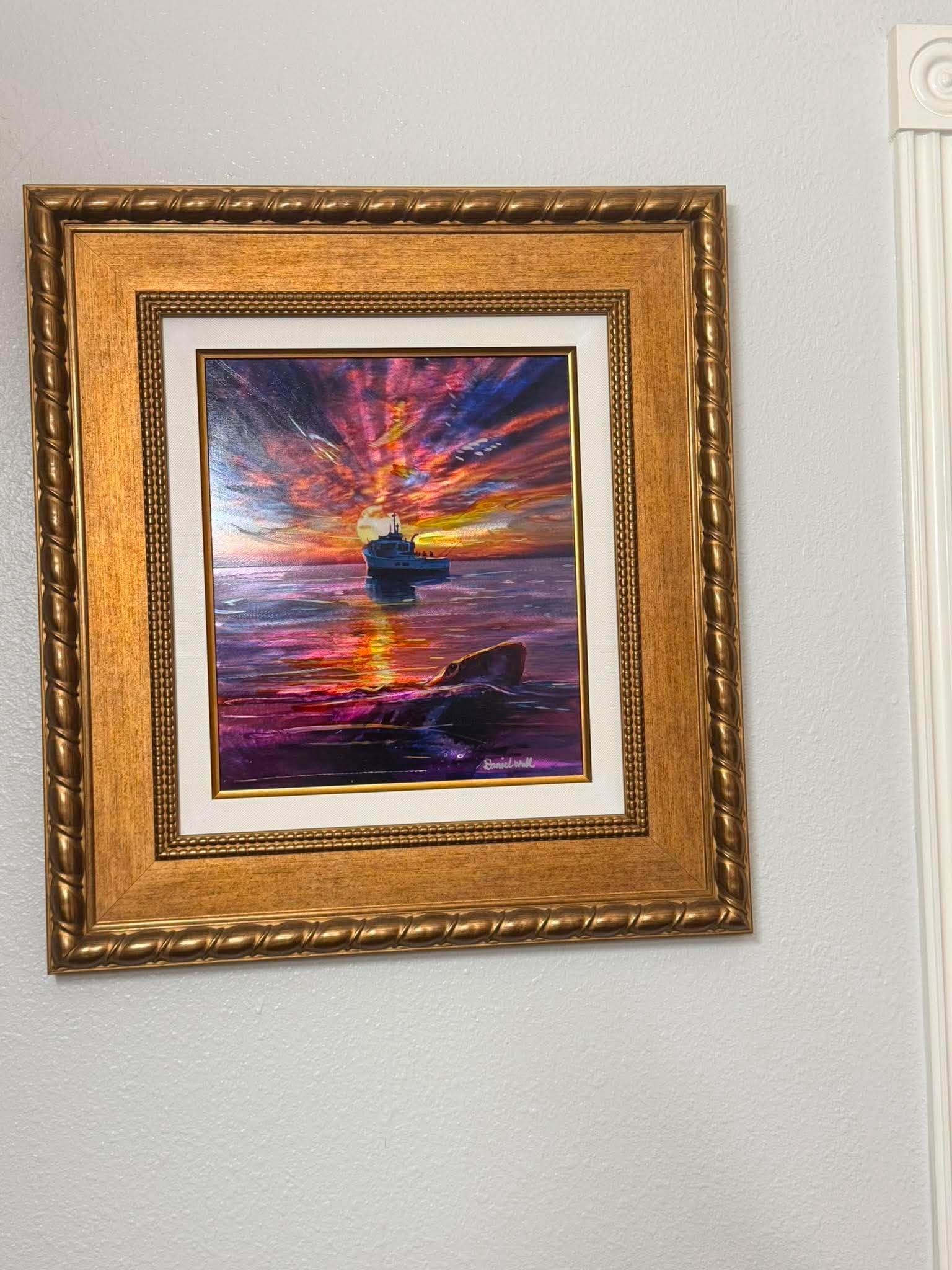 Daniel Wall Catch of the Day: Daniel Wall "Catch of the Day" 2021 12" x 14" image size Acrylic painting and watercolor on metal. Hand-signed in pigment by the artist. A unique work. Gallery framed, COA, Appraisal. BBG