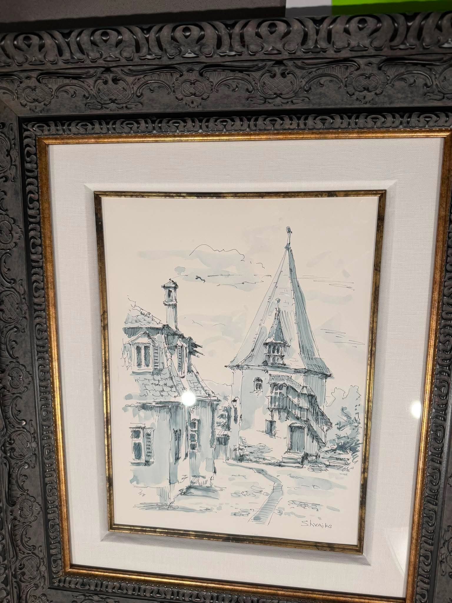 Viktor Shvaiko A Tower: Viktor Shvaiko "A Tower" 2020 16" x 12" image size Drawing on paper. Hand-signed in pencil lower right by the artist. A unique work. Gallery framed, COA, Appraisal DL