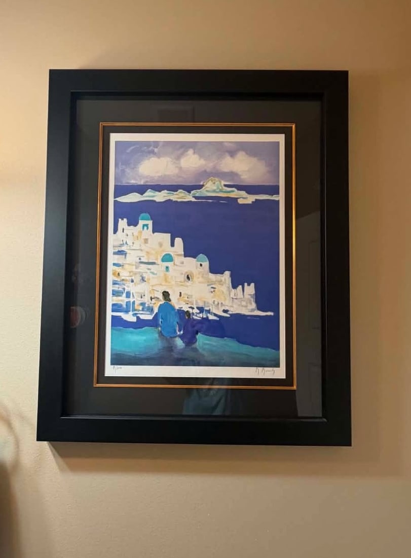 Marcel Mouly Dans les Cyclades (Greece): Marcel Mouly "Dans les Cyclades (Greece)"2006 22 3/8" x 16 1/2" image size Lithograph in color on wove paper. Signed in pencil lower right. Gallery framed, Appraisal. CPV