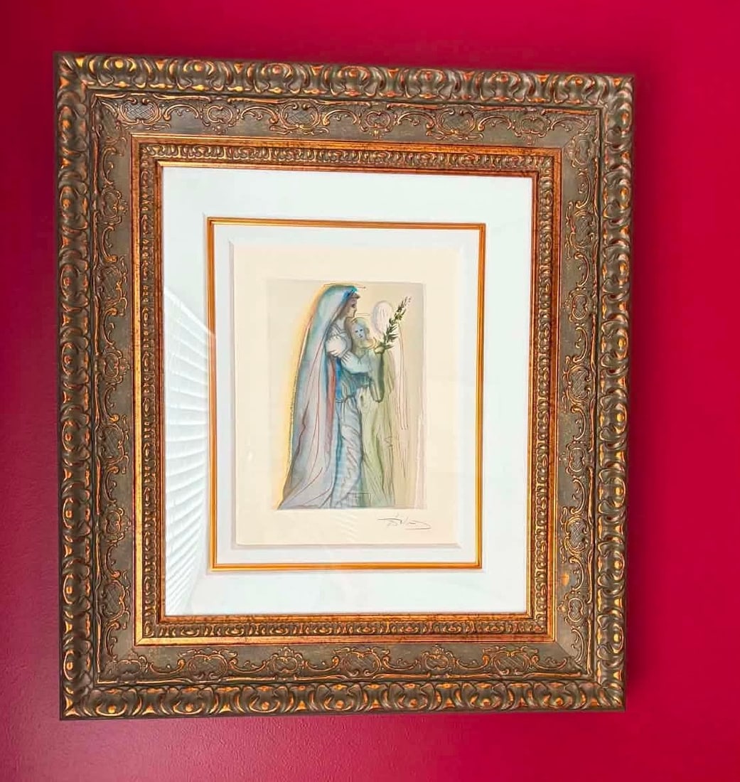 Salvador Dali Divine Comedy Paradise 32: Salvador Dali "Divine Comedy - Paradise 32" Prepare of the Last Prayer" 1959-1963 13" x 10 3/8" image size Wood engraving in color on Rives paper after a watercolor. Gallery framed, Appraisal CPV
