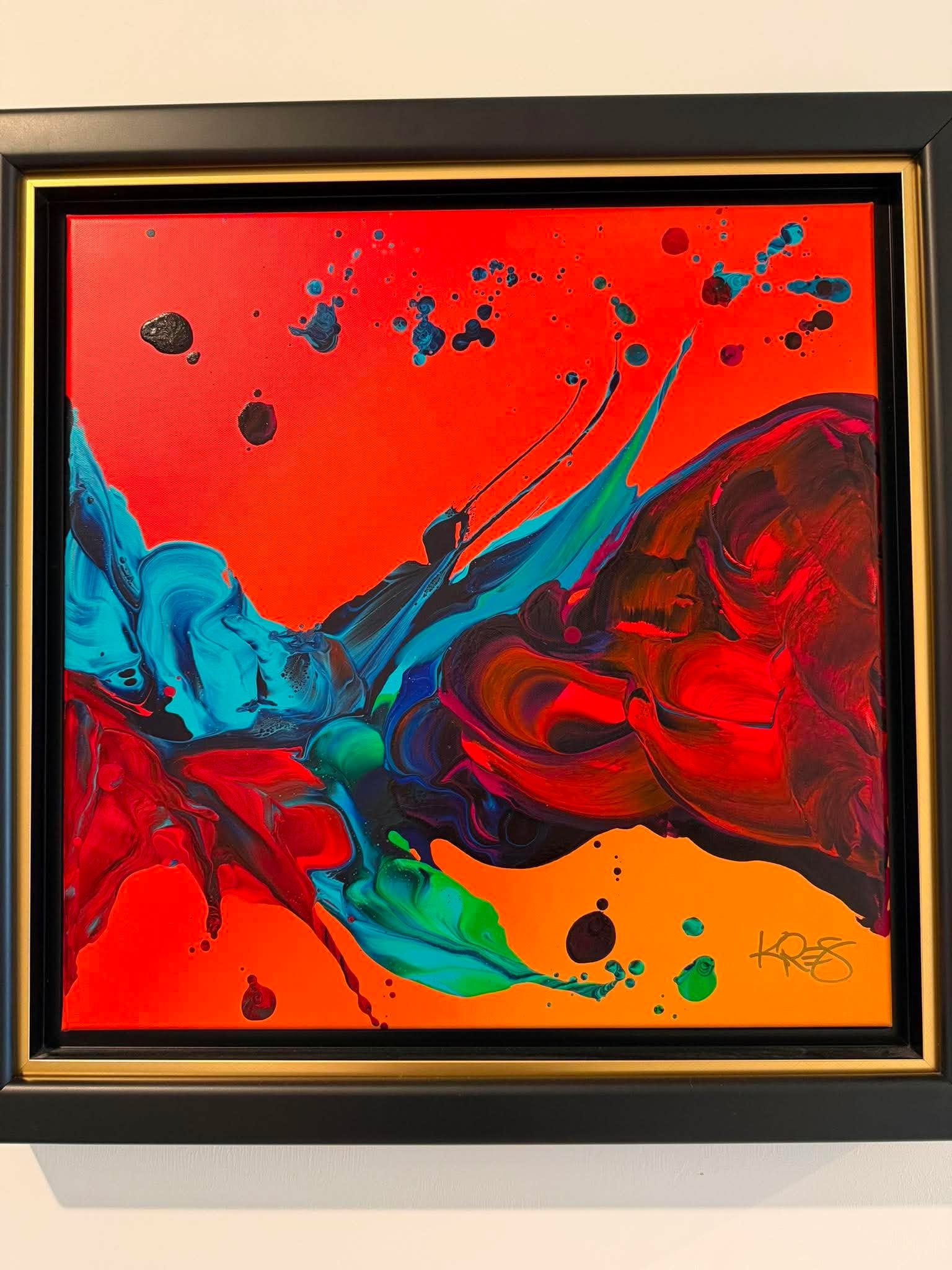 Kre8 Tangerine Dream: Kre8 "Tangerine Dream" 2023 20" x 20" image size Acrylic painting on canvas. Hand-signed in pigment by the artist. A Unique work. Gallery framed, COA, Appraisal. JKM