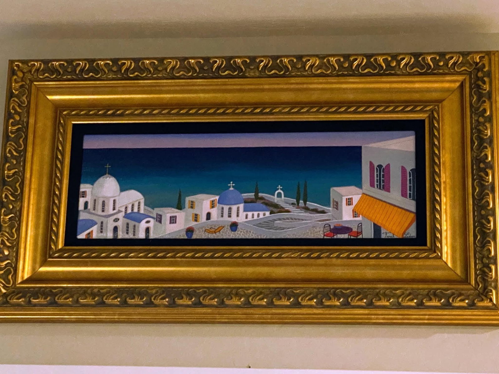 Fanch Ledan Patmos Villiage: Fanch (francois Ledan) "Patmos Village" 2015 8" x 23 9/16" image size Acrylic painting on canvas. Hand-signed in pigment lower right by the artist. Signed, titled and dated on the verso. A unique work