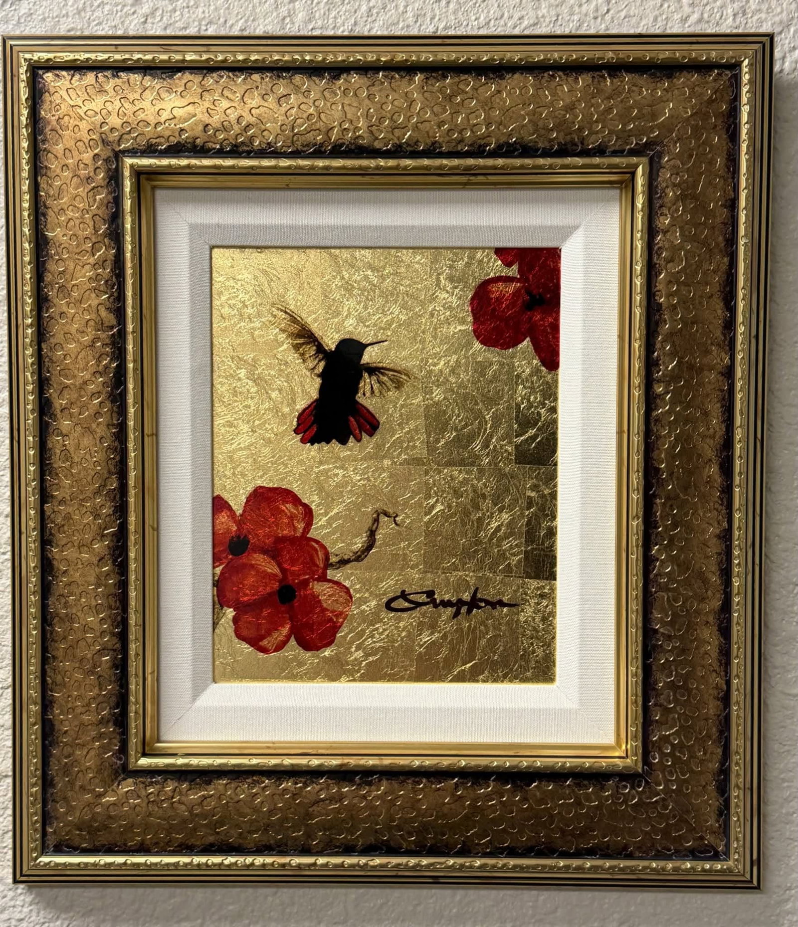 Patrick Guyton Mini Bird Series (Gold): Patrick Guyton "Mini Bird Series (Gold)" 2013 10" x 8" image size mixed media on aluminum with sized gold leaf, veined by hand. Hand-signed in pigment lower right by the artist. A Unique work. Gallery