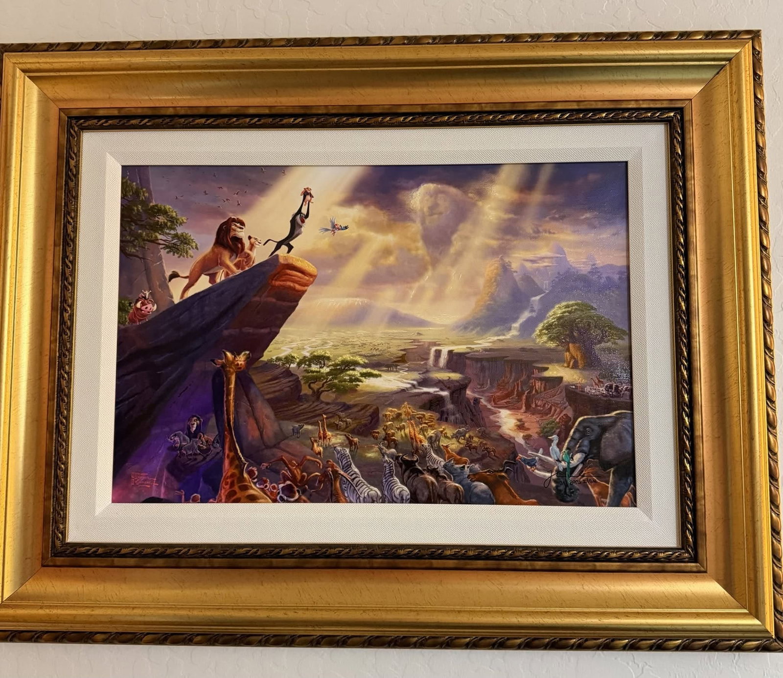 Thomas Kinkade The Lion King: Thomas Kinkade "The Lion King" 2011 12" x 18" image size Giclee in color with acrylic embellishments on canvas. Signed with the artist's authorized signature applied through the artist's estate using