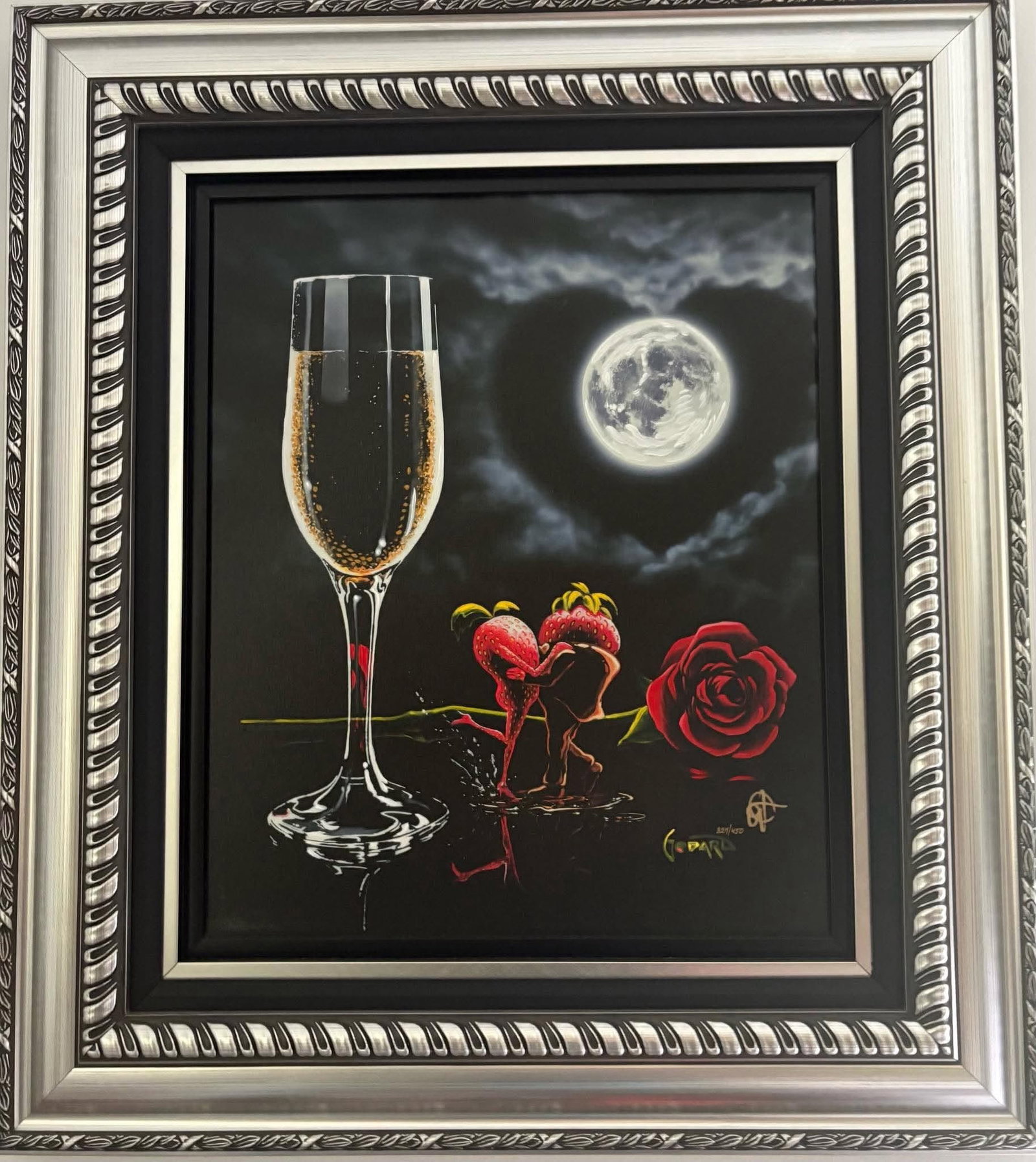 Michael Godard Sparkling Romance: Michael Godard "Sparkling Romance" 2018 21" x 17 1/2" image size Giclee in color with hand-embellishment on canvas. Hand-signed in ink lower right by the artist. Gallery framed, COA, Appraisal. MM