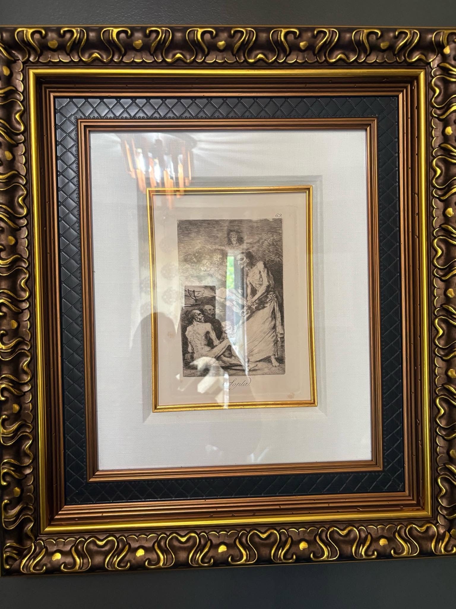 Francisco Goya Sopla: Francisco Goya "Sopla" (Gusts of Wind) 1799 Etching, aquatint, drypoint, and burin on wove paper. Signed in the plate lower left. Impressions were made betweeo 1890 and 1900. Gallery framed, COA,
